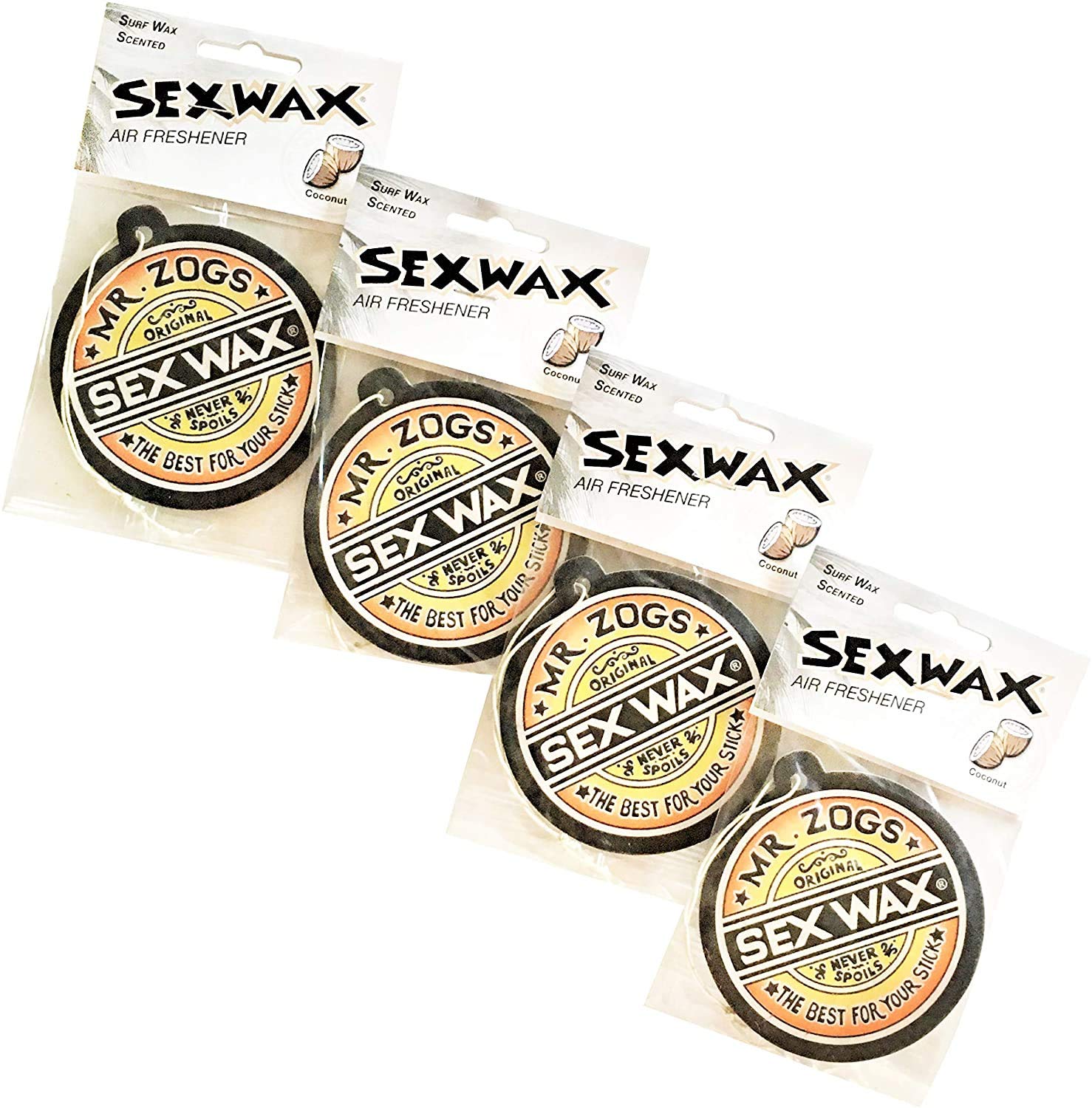 Sex Wax Air Freshener 4-Pack - Tropical Coconut Scent - Car, Home & Office Freshener - Long-Lasting Fragrance for Vehicles, Rooms & Workspaces