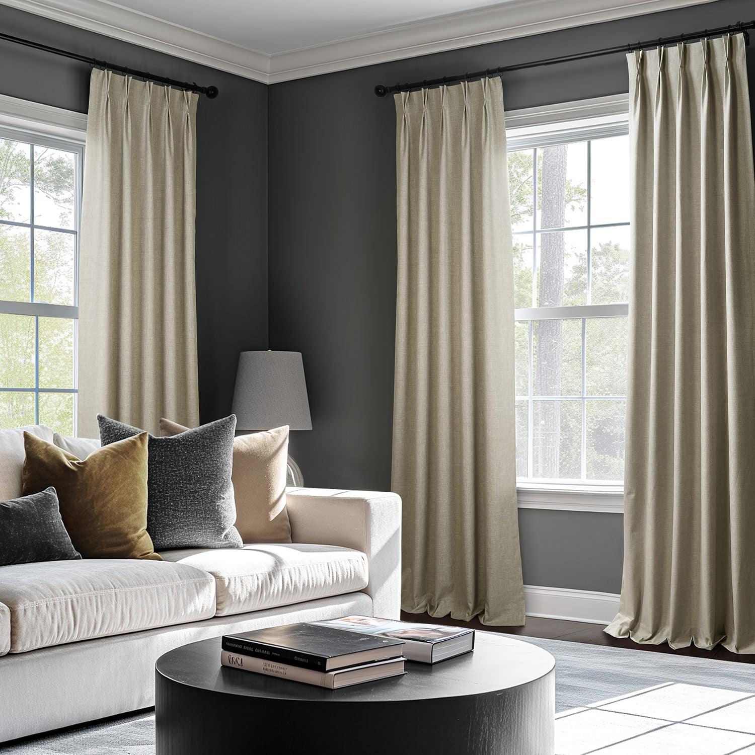 Light Beige French Pleat Blackout Curtains for Bedroom - Thermal Insulated Linen Drapes with Noise Reduction - Perfect for Hotels, Apartments & Home Theater Rooms