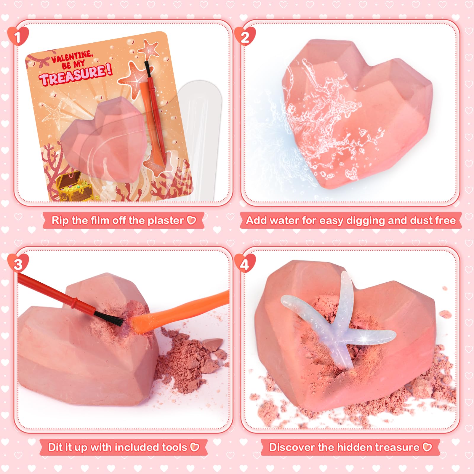Valentine's Day Cards for Kids - 24 Pack Classroom Valentines with Heart-Shaped Plaster Dig Kits - Fun Exchange Cards & Gifts for Boys & Girls - Perfect for School Parties, Classroom Prizes & Valentine's Day Celebrations