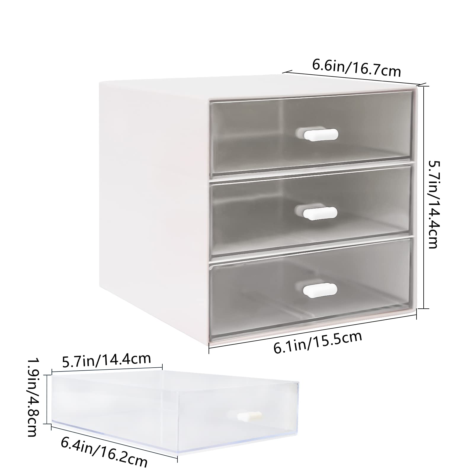 3-Drawer White Plastic Desk Organizer with Storage Box - Office, School & Home Stationery Supplies for Pencils, Pens & Paper Clips - Perfect for Workspace, Study Desk & Home Office Organization