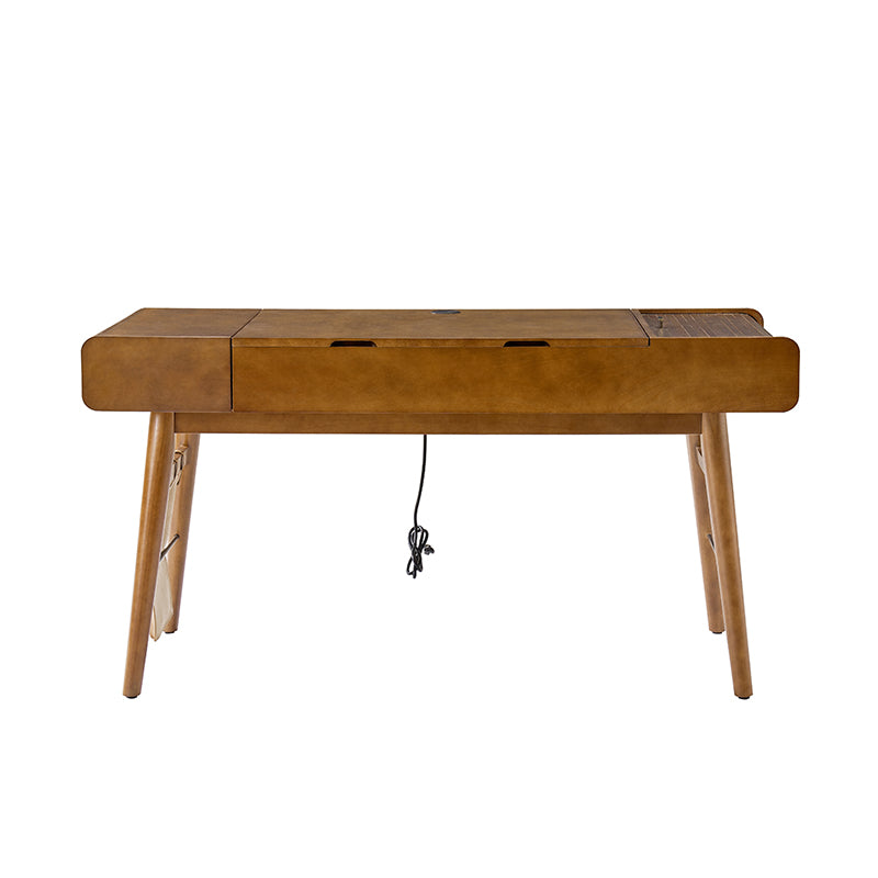 Mid Century Modern Home Office Desk with 2 USB Power Outlets - Stylish Writing Desk for Small Spaces, Remote Work & Study