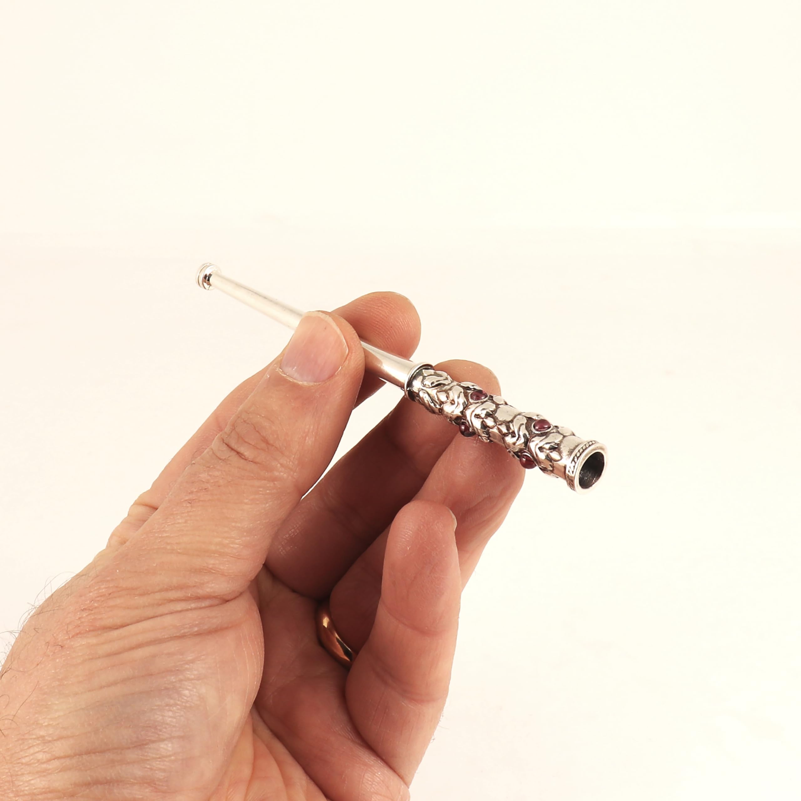 Elegant Silver Cigarette Holder with Genuine Garnet Stones - Perfect for Slim Size Cigarettes | Stylish Smoking Accessory for Parties & Special Occasions