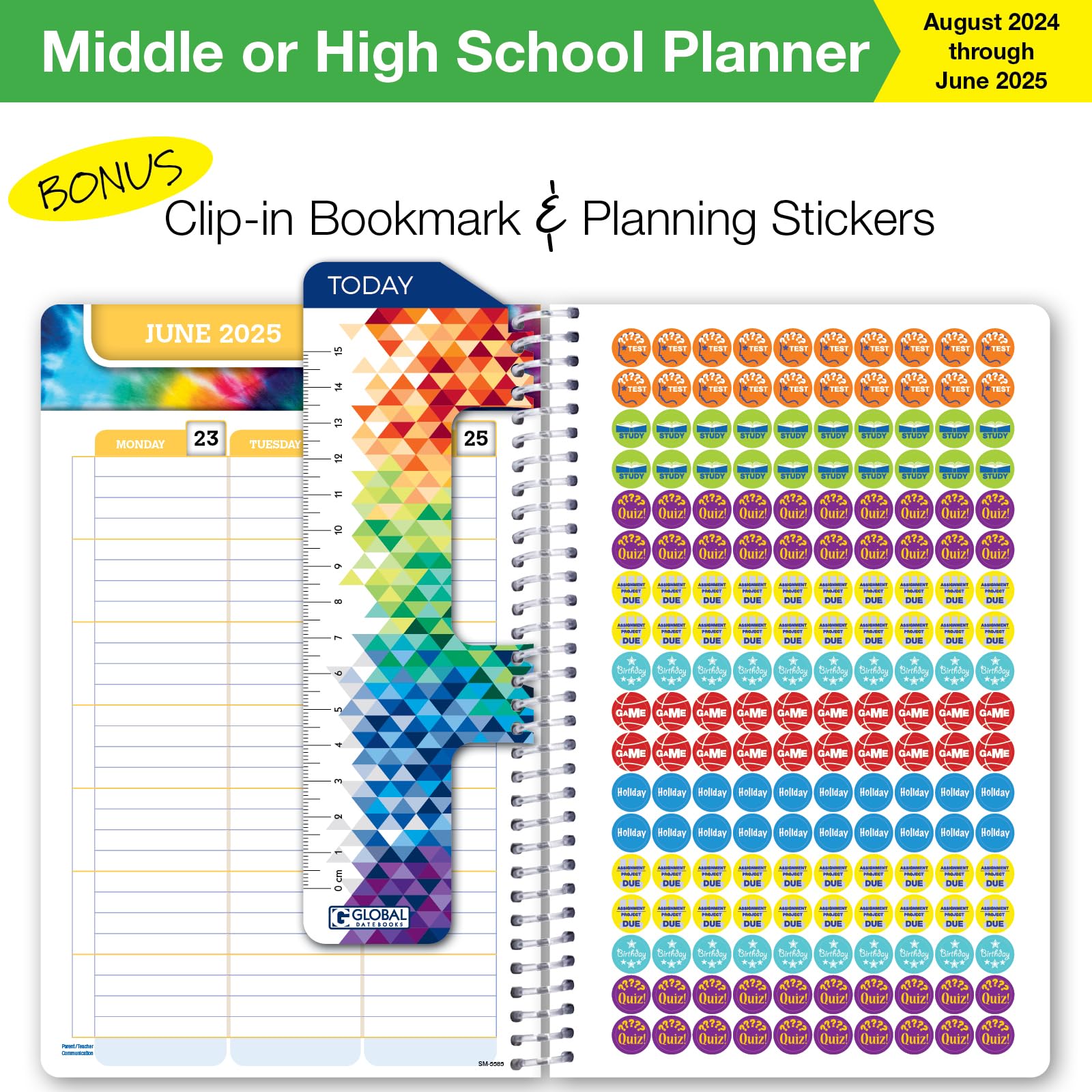 2024-2025 Academic Year Planner for Middle & High School Students - Dated Weekly/Monthly Organizer with Ruler, Bookmark & Stickers (5.5