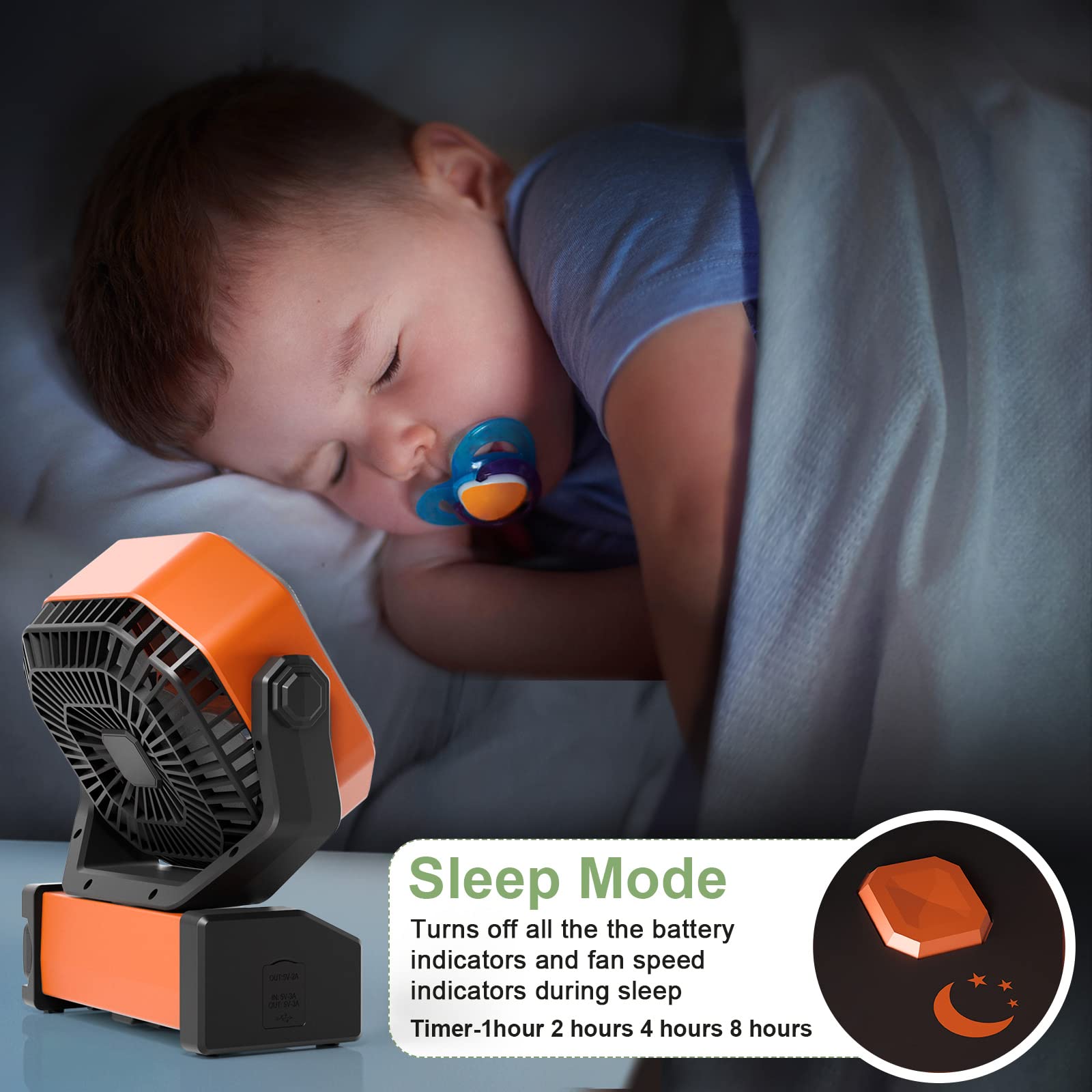 20000mAh Rechargeable Camping Fan with LED Light - Portable Auto-Oscillating Desk Fan with Remote Control & Hook - 4 Speed USB Tent Fan for Outdoor, Travel, Jobsite, Home & Emergency Use