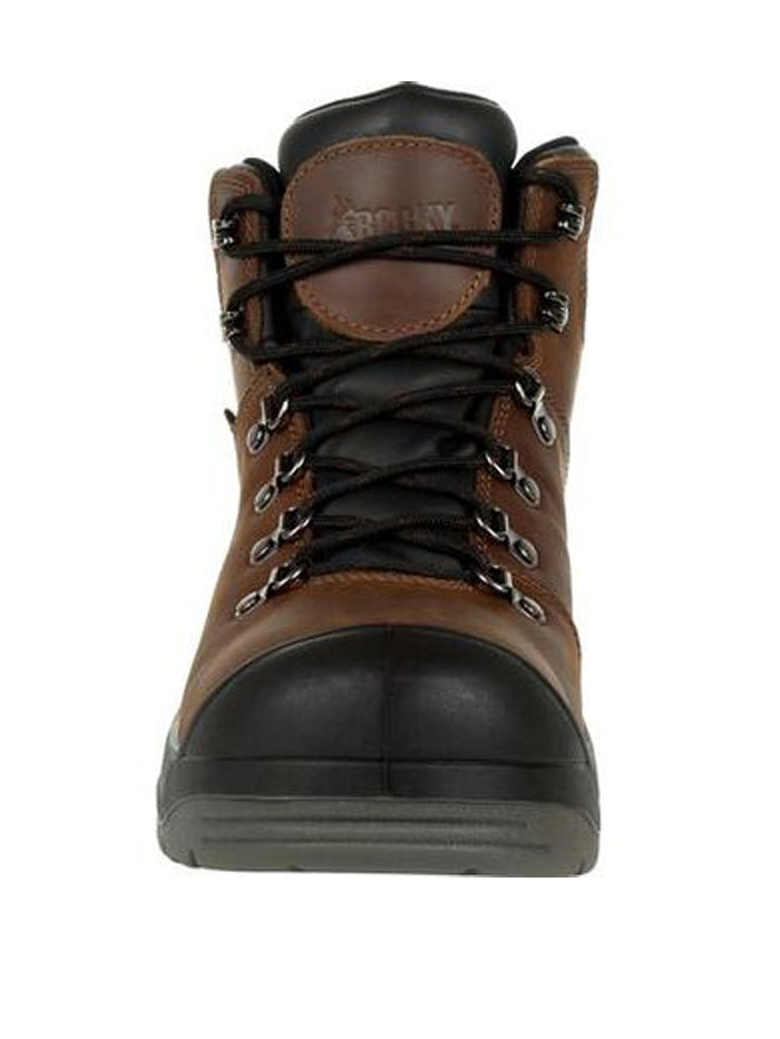Rocky RKK0245 Men's Worksmart Composite Toe Waterproof Work Boots - Brown Leather Safety Shoes for Construction, Warehouse & Outdoor Work
