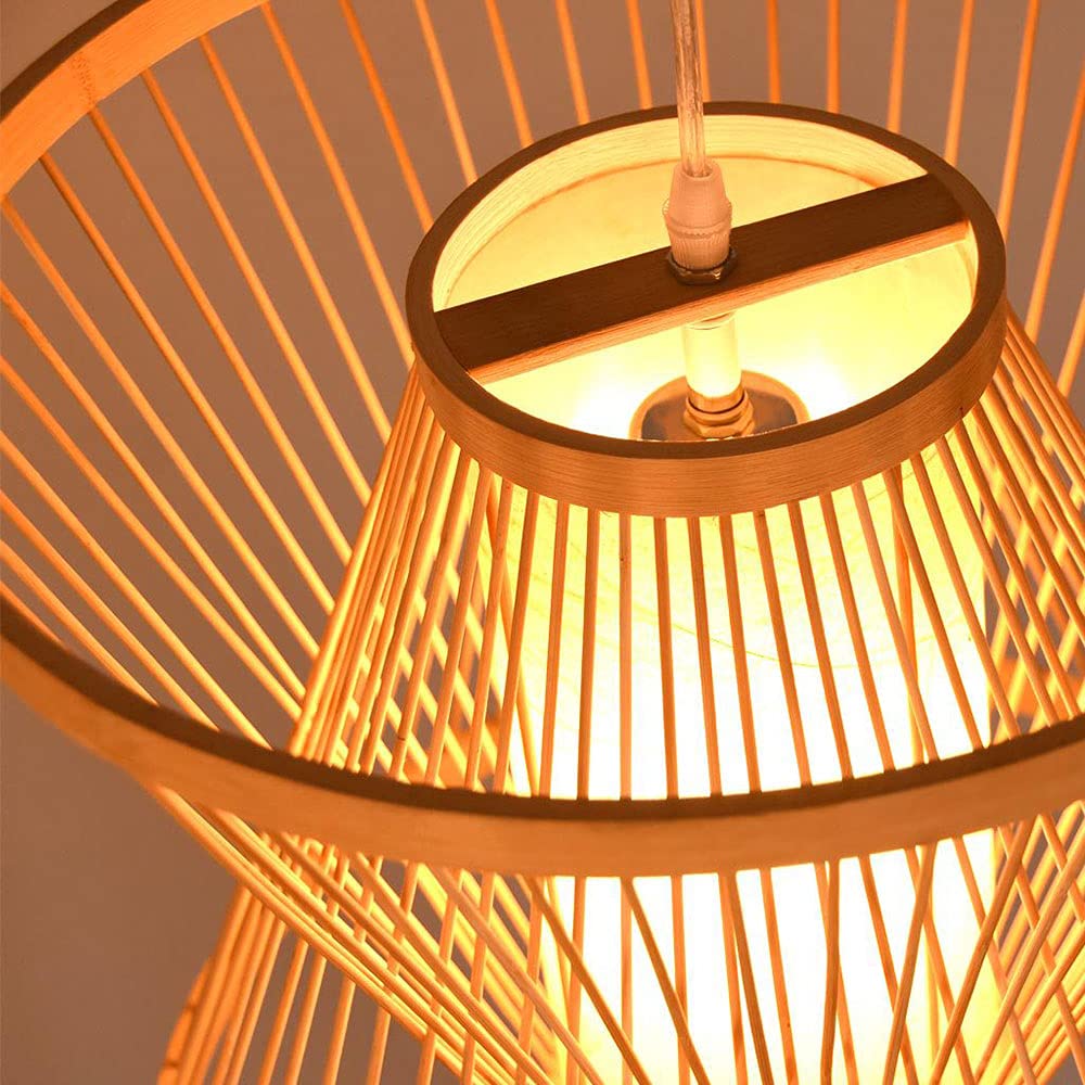 Modern Bamboo LED Pendant Light - Chinese Style Lantern Chandelier for Kitchen Island, Dining Room & Living Room | Semi-Recessed Ceiling Hanging Lamp | Perfect for Farmhouse, Restaurant & Home Decor | Energy-Efficient Lighting Solution