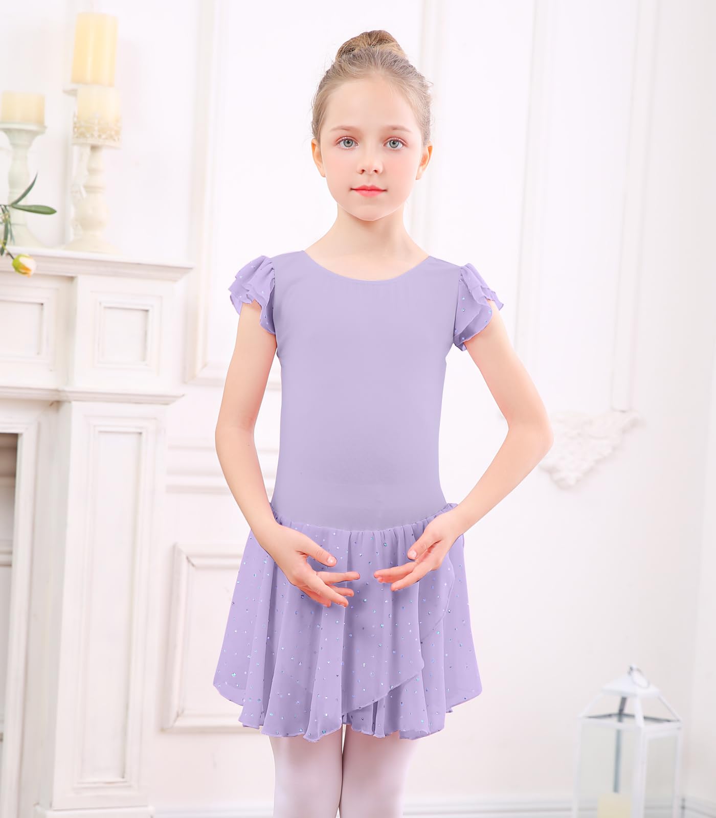 Girls Ballet Leotard with Ruffle Sleeves & Sparkle - Ballerina Dance Outfit for Kids 3-9 Years - Perfect for Recitals, Dance Classes & Ballet Performances