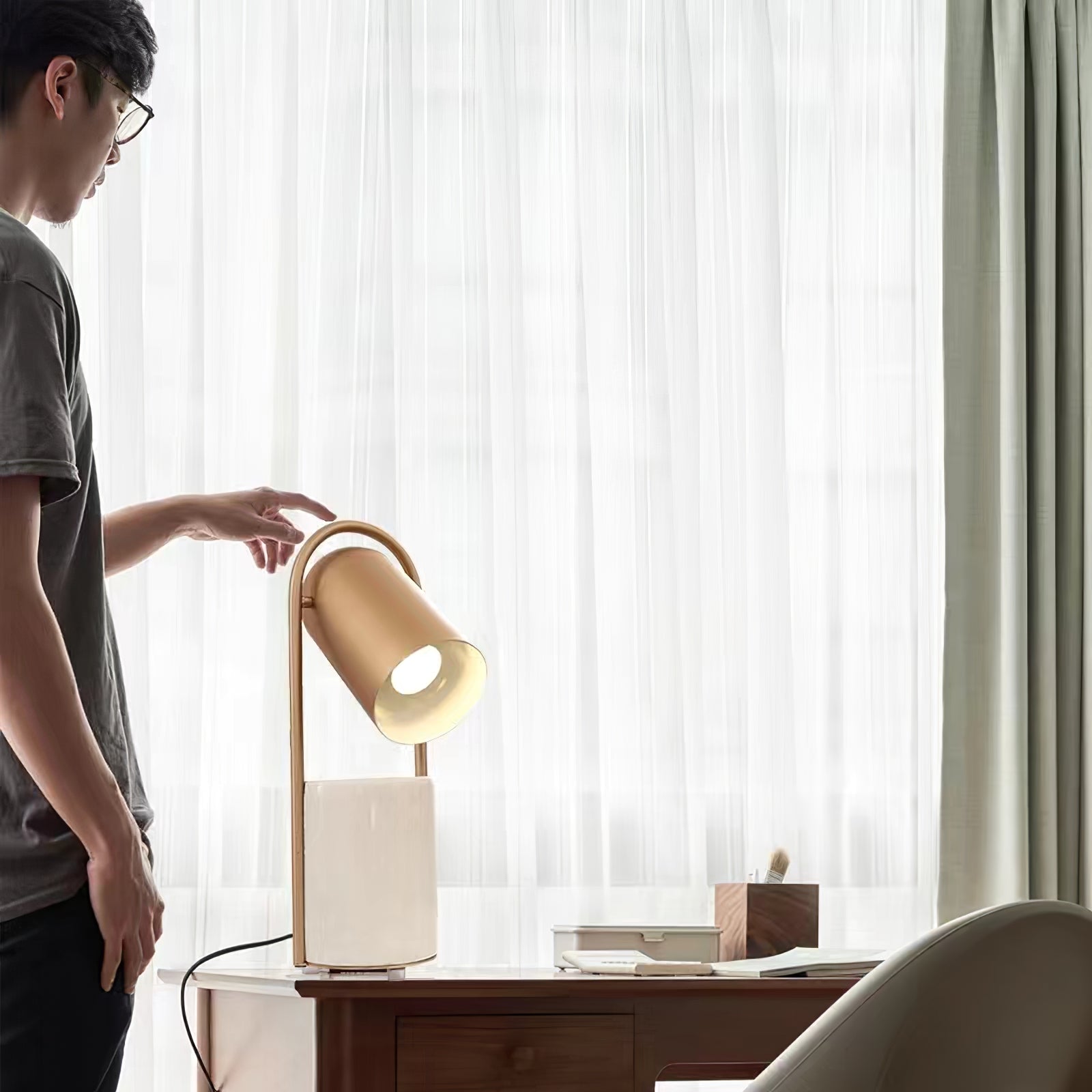 Modern Canister Table Lamp - Adjustable LED Desk Light for Home Office, Bedroom & Living Room - Stylish Nightstand Lamp with Dimmable Warm White Light for Reading & Relaxing