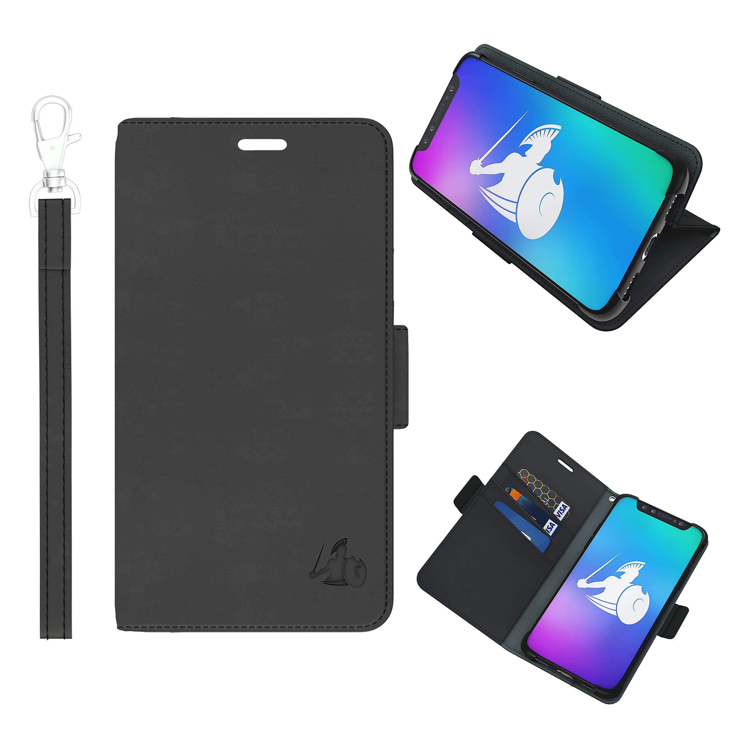 DefenderShield EMF Protection & 5G Anti Radiation iPhone 12/12 Pro Case - RFID Blocking, Detachable Wallet Phone Cover with Wrist Strap & Magnetic Closure (Black) | Perfect for Travel, Work & Daily EMF Protection