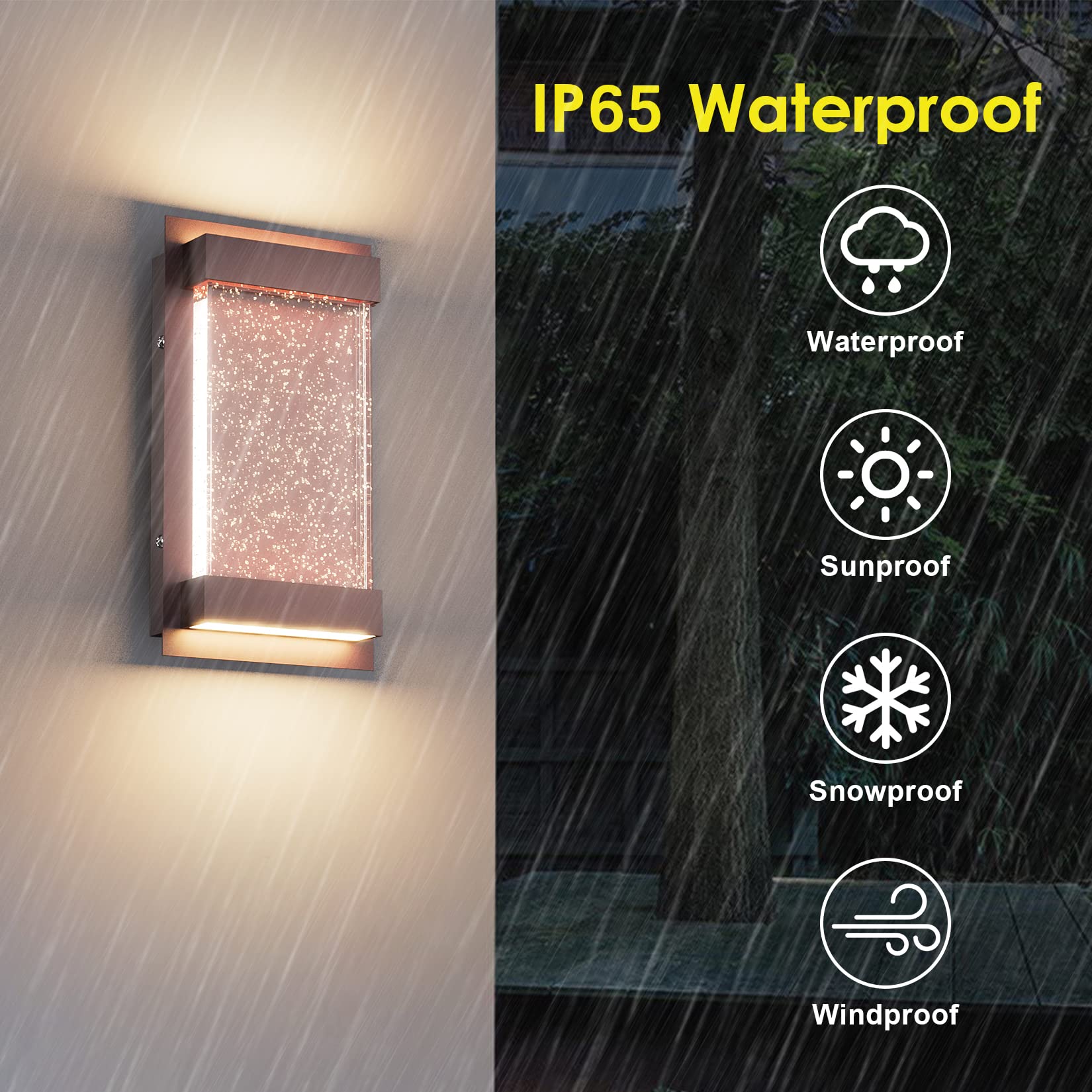 Modern Bronze Wall Sconce with Crystal Bubble Glass - 3000K Warm White LED Porch Light for Indoor/Outdoor Use - Durable Wall Mount Light Fixture for Patio, Entryway, Hallway & Bedroom Lighting