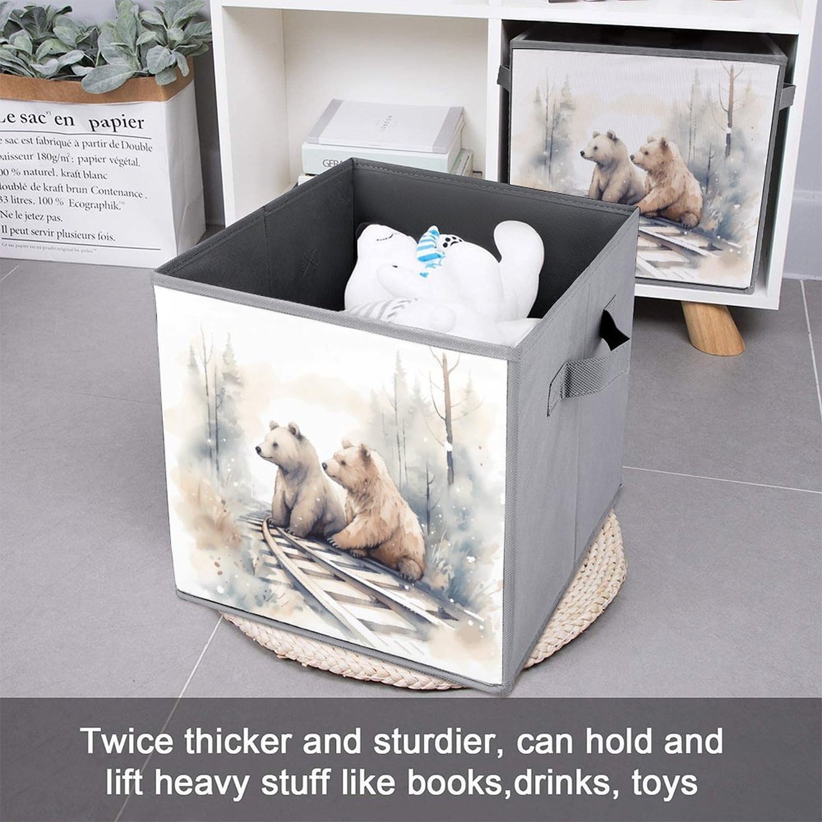 6-Piece Foldable Storage Bins with Bear Train Print - Large Capacity Storage Boxes with Handles for Playroom, Office & Home Organization | Perfect for Kids' Toys, Books & Clutter Control