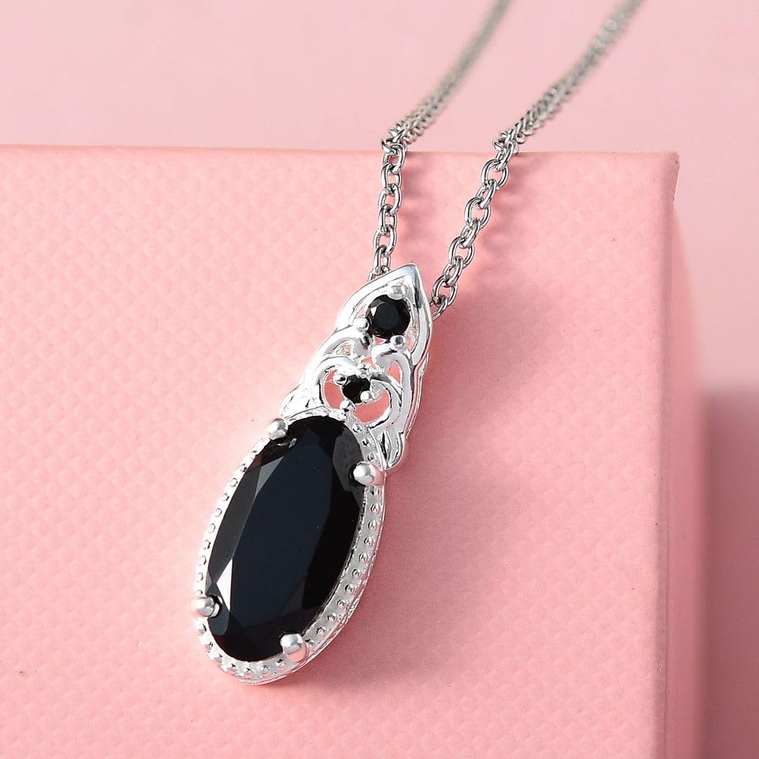 Shop LC Platinum Plated 925 Sterling Silver Black Spinel Necklace for Women - 20 Inch Elegant Promise Birthday Gift for Her | Perfect for Anniversaries, Date Nights & Special Occasions