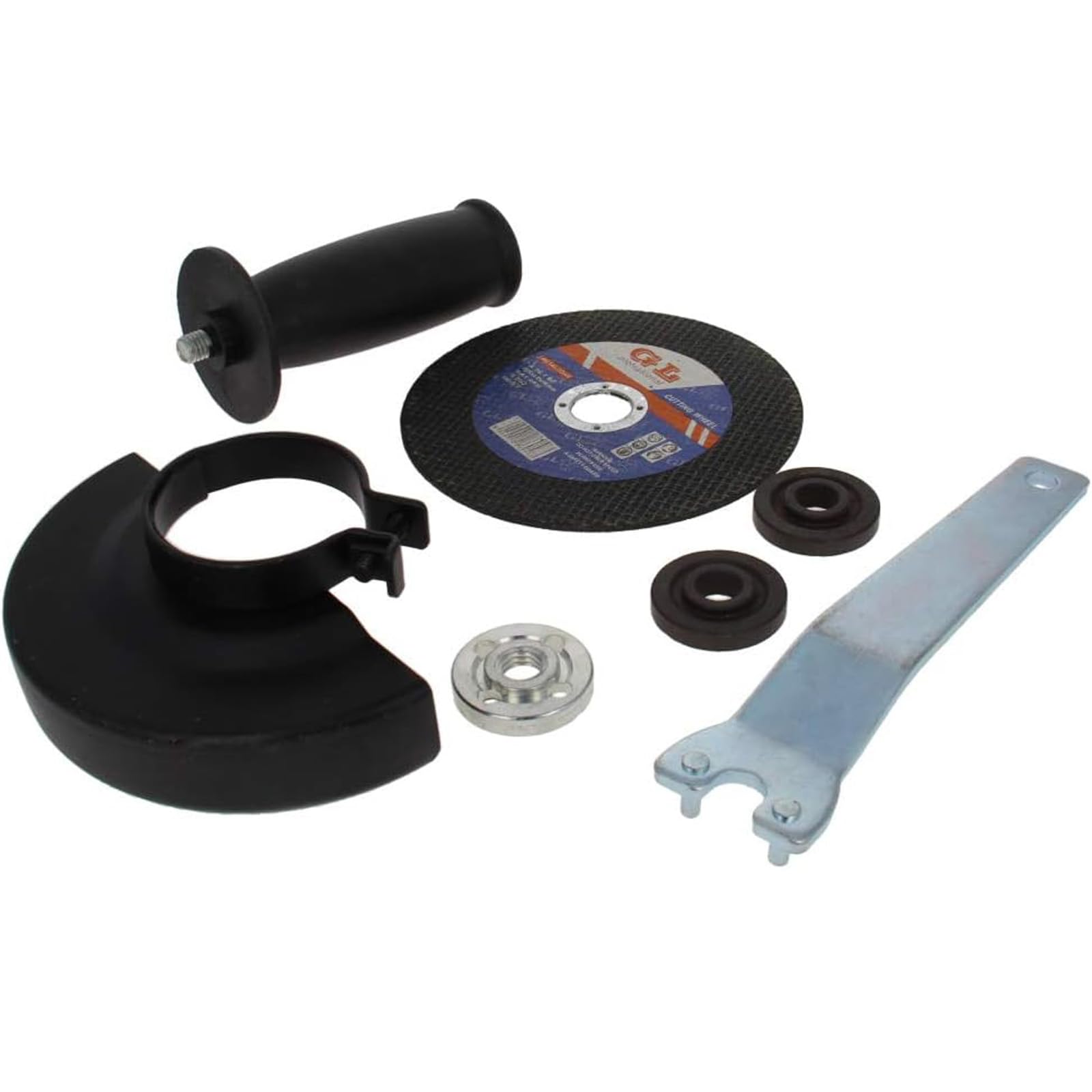 Utoolmart Black Metal Guard Protector Cover & Angle Grinder Flange Lock Nut Set - Heavy Duty Angle Wrench, Handle & Sanding Discs for Electric Angle Grinders - Perfect for Metalworking, Wood Cutting & DIY Projects
