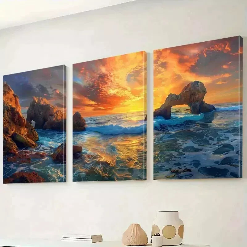 3-Piece Beach & Coconut Trees Wall Art Set - Framed Canvas 50x70cm (20x28in) - High Quality Print - 100% Australian Made - Ready to Hang - Perfect for Living Room, Bedroom & Coastal Home Decor