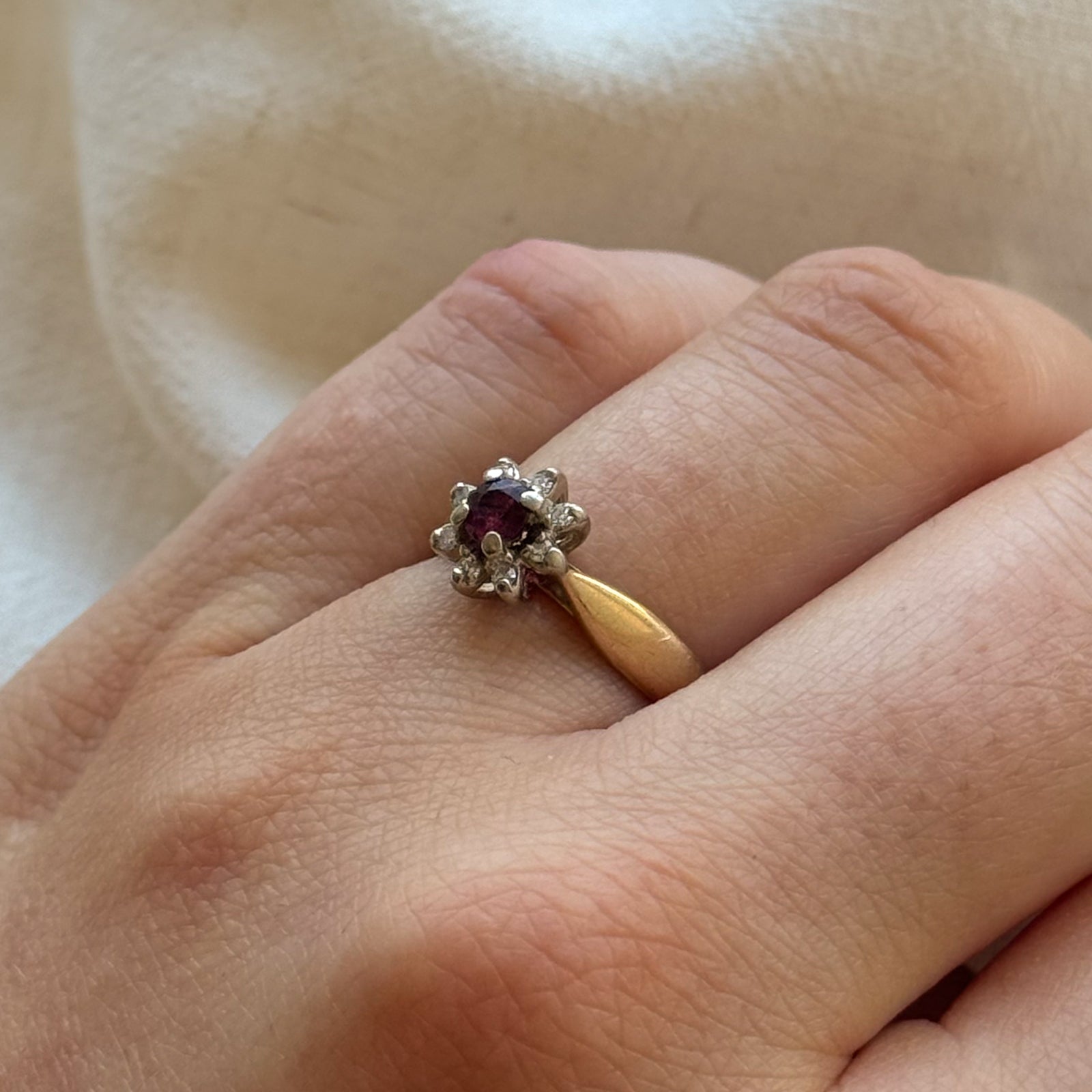 Exquisite Ruby & Diamond Halo Engagement Ring | 0.20ct Center Stone & 0.07ctw Accent Diamonds | Size 6 | Perfect for Proposals, Anniversaries & Special Occasions