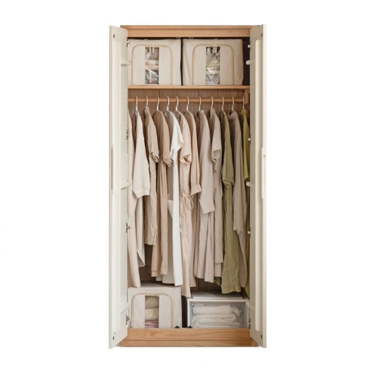 Solid Oak Wood Wardrobe & Floor Cabinet Set - Durable Storage for Bedroom, Closet, and Living Room Organization