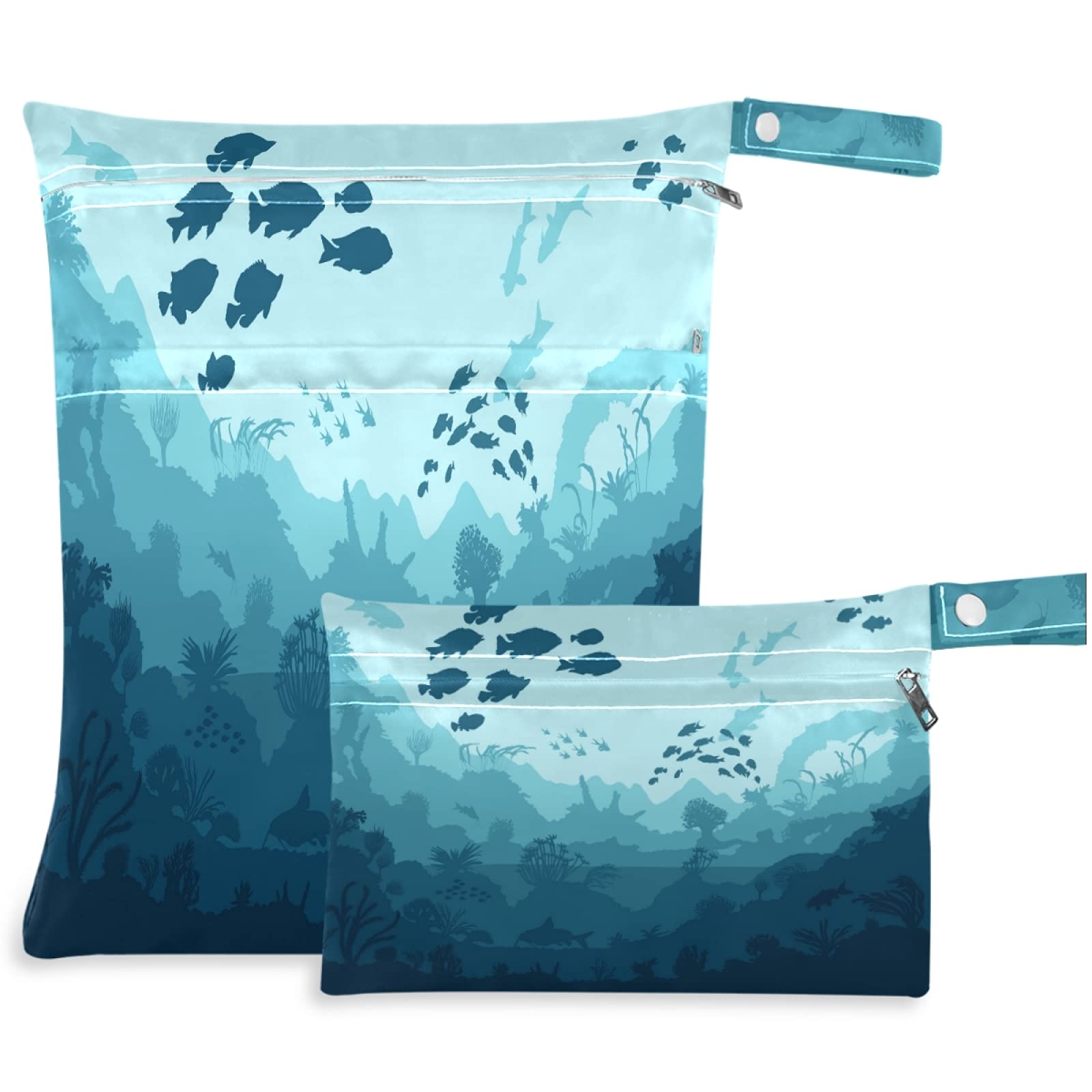 Visesunny 2-Pack Waterproof Wet Bags with Zipper Pockets - Reusable Swim Diaper Bag for Beach, Pool, Gym & Travel - Machine Washable Storage for Wet Swimsuits, Dirty Clothes & Baby Essentials - Perfect for Daycare, Stroller & Outdoor Activities