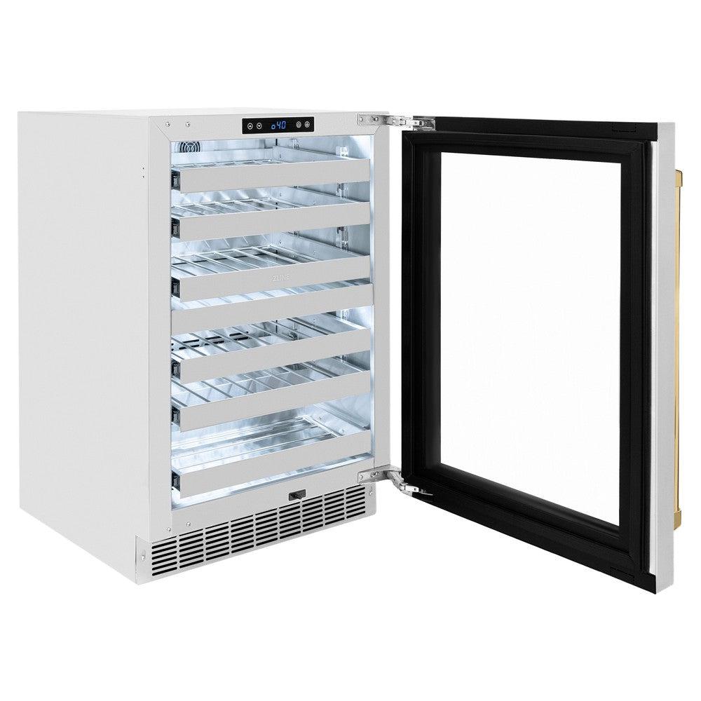 ZLINE Autograph Edition 24 Inch Dual Zone 44 Bottle Wine Cooler with Stainless Steel Glass Door & Polished Gold Handle - Perfect for Home Bars, Restaurants, and Wine Cellars (RWDOZ GS 24 G)
