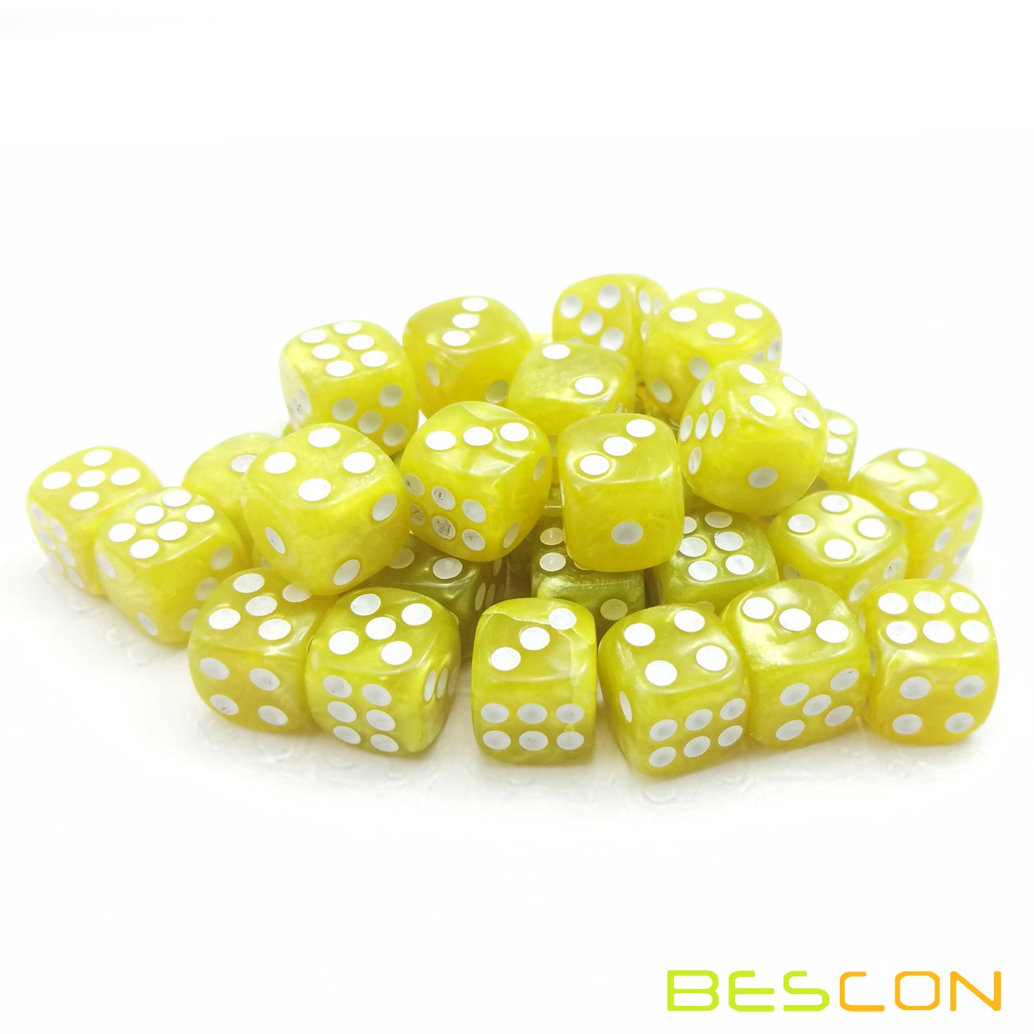 Bescon 12mm Six-Sided Dice Set - 36 Marble Yellow D6 Dice in Brick Storage Box | Perfect for Board Games, RPGs, Math Education & Casino Night