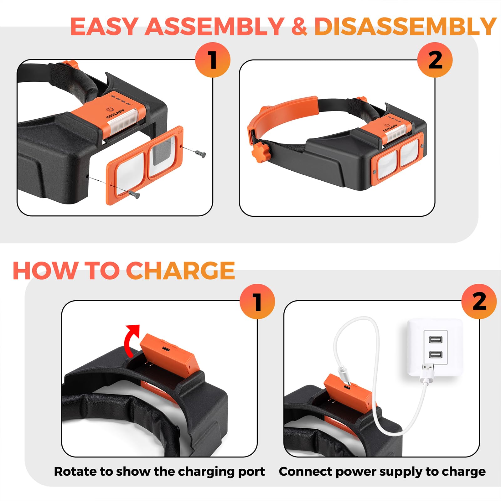Rechargeable Headband Magnifier with LED Light - 1.5X to 3.5X Magnifying Glasses for Jewelry Making, Reading & Crafts - Hands-Free Magnifying Visor with 4 Interchangeable Lenses - Perfect for Watch Repair, Model Building & Detailed Hobbies
