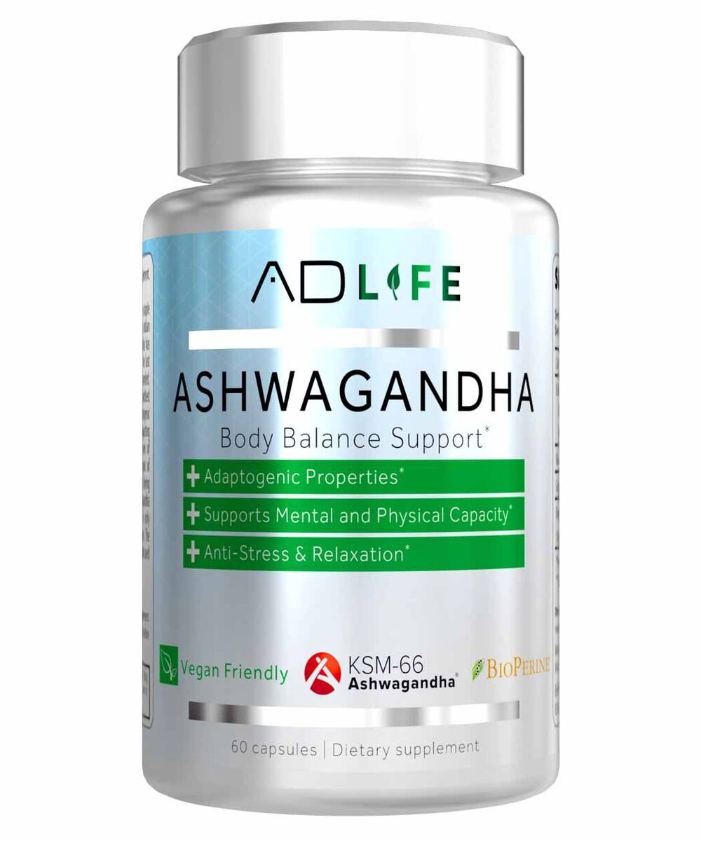 AD Life Ashwagandha 60 Capsules - Organic Stress Relief Supplement for Anxiety & Sleep Support - Perfect for Daily Wellness & Meditation Routine