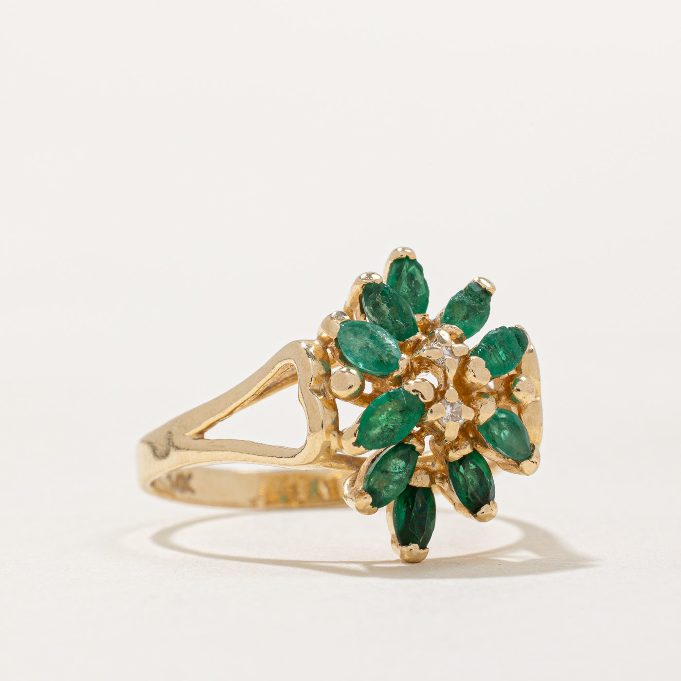 Exquisite 0.35ctw Emerald & Diamond Cluster Cocktail Ring (Size 7.25) – Elegant Jewelry for Evening Parties, Weddings & Special Occasions