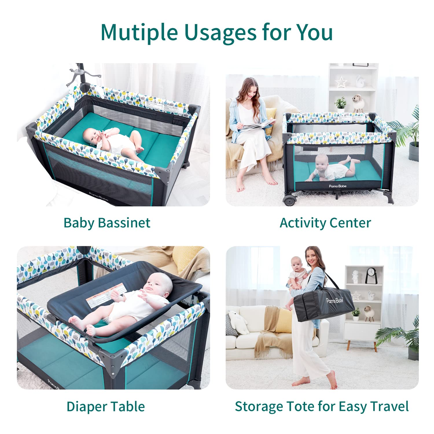 Pamo Babe Portable Baby Crib with Bassinet & Changing Table - Lightweight Travel Playpen for Newborns & Toddlers - Perfect for Home, Travel, and Daycare Use