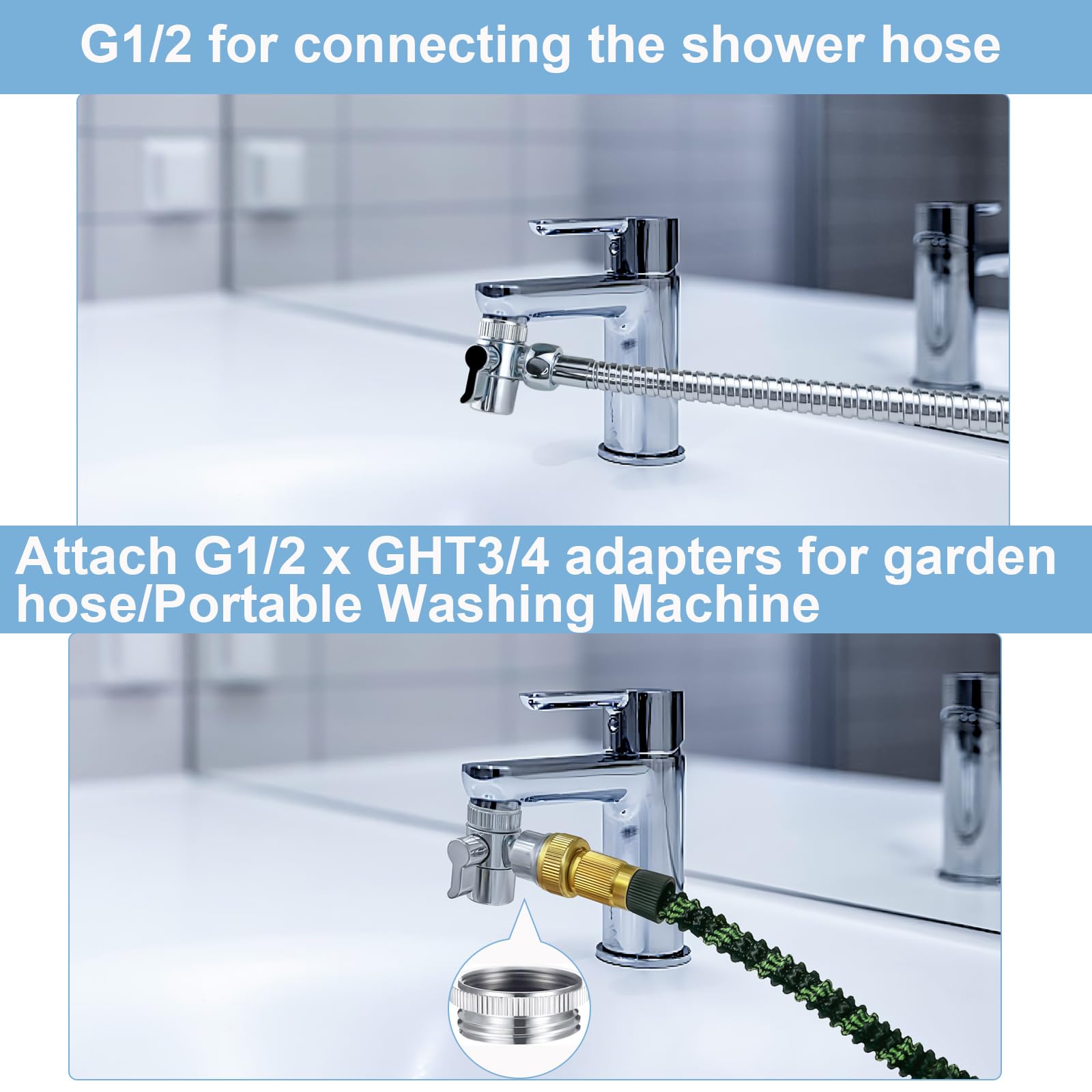 Premium Brass Faucet Diverter Valve with Aerator - Sink Splitter for Shower Hose, Garden Hose & Portable Washing Machine - Includes M22/M24/G1/2