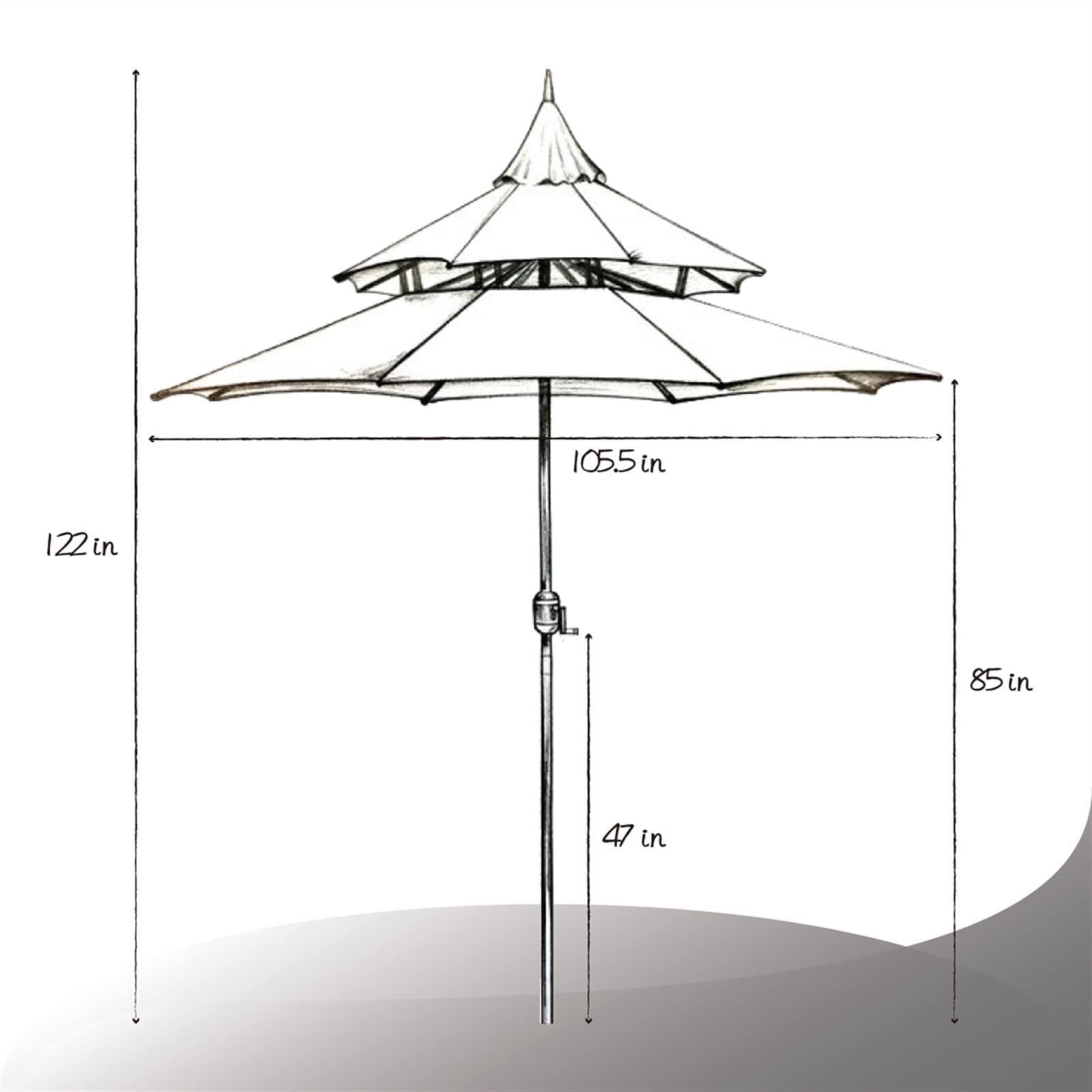 9 Ft Outdoor Patio Umbrella with Crank - Heavy Duty Pagoda Style Sun Shade for Backyard, Pool & Garden - UV Protection & Wind Resistant