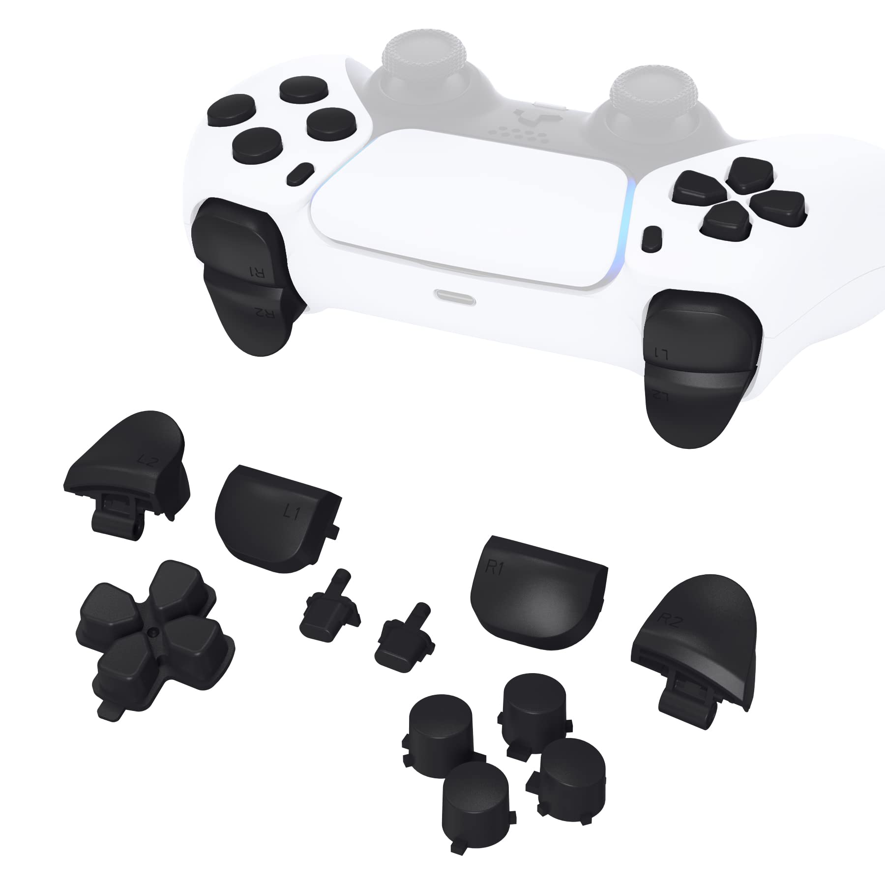 eXtremeRate Full Set Replacement Buttons for PS5 Controller (BDM-010 & BDM-020) - D-pad, R1 L1 R2 L2 Triggers, Share & Options Face Buttons in Black - Perfect for Gaming, Controller Customization & Repair
