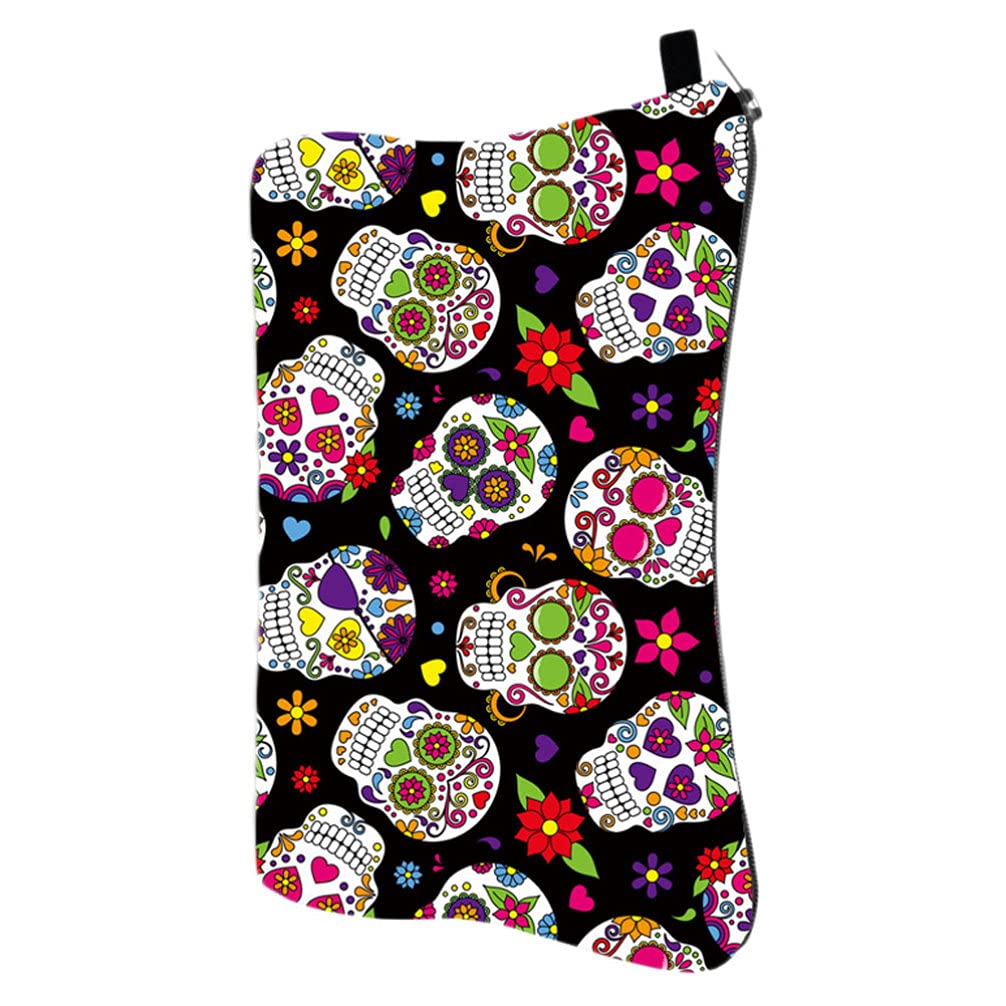 FOMIYES Day of the Dead Makeup Bag - Halloween Travel Cosmetic Case for Women & Brushes