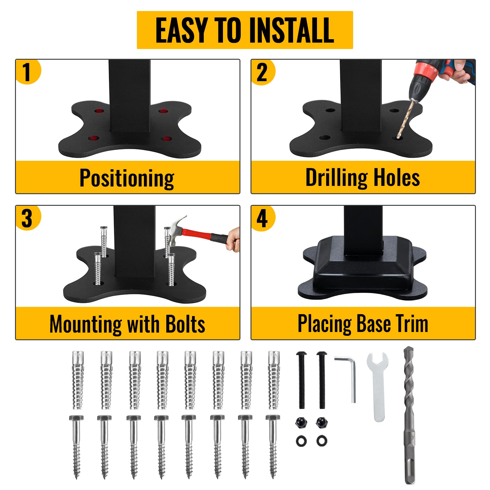 Adjustable 5-Step Wrought Iron Handrail for Outdoor Steps & Decks | Heavy Duty Stair Railing for 4-6 Steps | Perfect for Patio, Garden & Front Entrance Safety