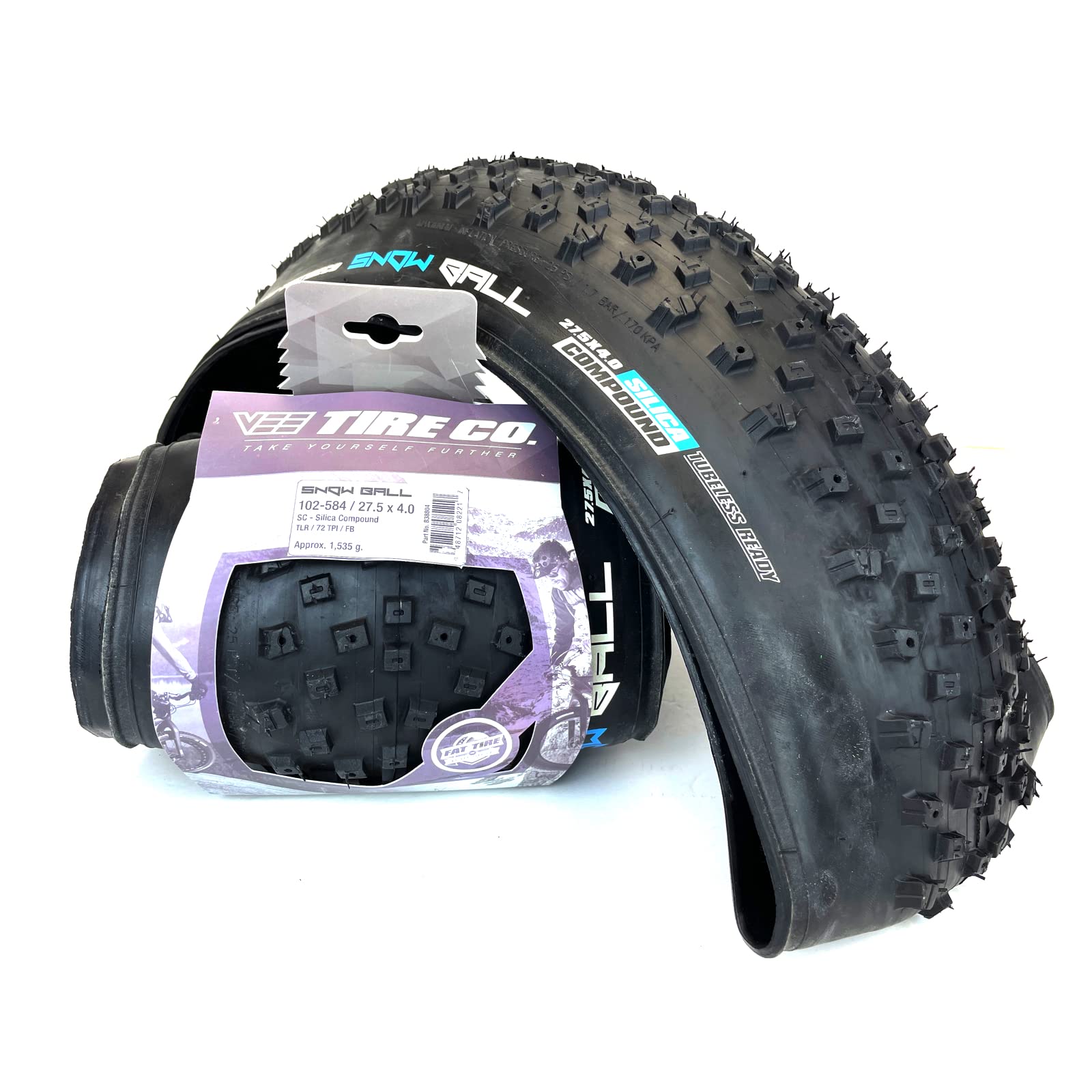 2 Pack Vee Tire 27.5x4.0 Snow Ball Studdable Fat Bike Tires - Folding Bead, Silica Compound for Winter Cycling & Snow Trails - Perfect for Mountain Biking in Snowy Conditions