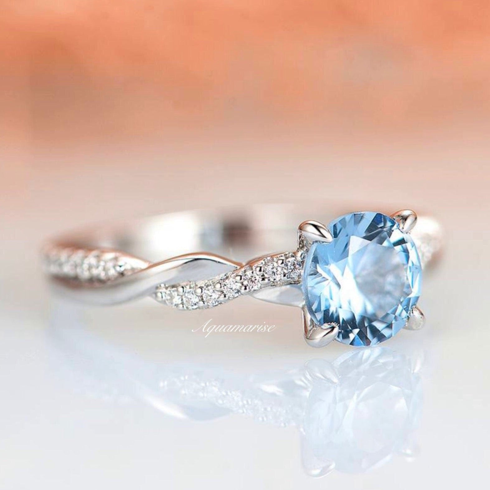 Sophia Twisted Vine Aquamarine Ring - Sterling Silver Jewelry for Women, Elegant Birthstone Gift for March, Perfect for Weddings & Special Occasions