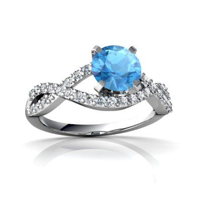 14Kt Gold Blue Topaz and Diamond 6mm Round Twist Ring for Women - Elegant Stackable Band for Anniversary, Engagement, or Everyday Wear