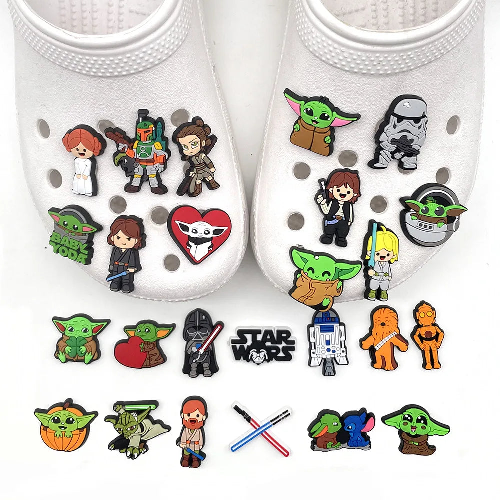 25 Styles Star Wars Yoda Shoe Charms for Crocs - DIY Decor Jibbitz for Kids & Adults - Waterproof Shoe Accessories for Slippers, Sandals & Water Shoes - Perfect Gift for Star Wars Fans & Crocs Lovers