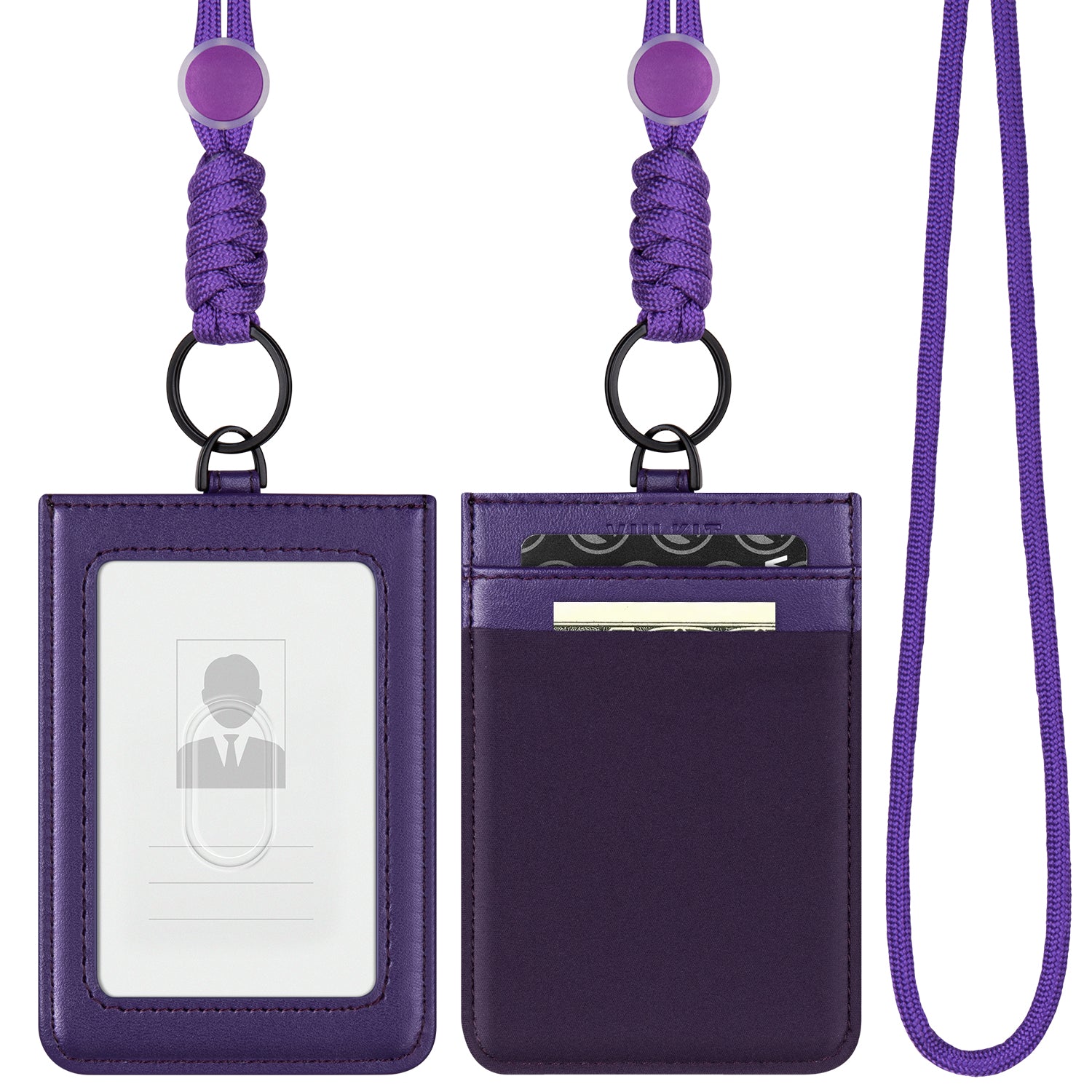 VBH100 ID Vertical Leather Badge Holder with Lanyard & Money Pocket - Secure Badge Holder for Work, Events & Security Access (Black)