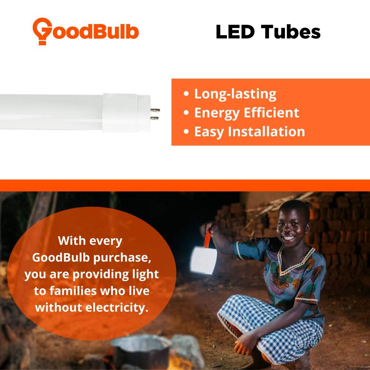 GoodBulb 4-Foot T8 LED Tube Lights - 10.5W (32W Equivalent), 5000K Daylight, 1800 Lumens, 83 CRI, Type A Plug & Play - Energy Efficient LED Bulbs for Offices, Warehouses, Garages & Commercial Lighting (Pack of 25)
