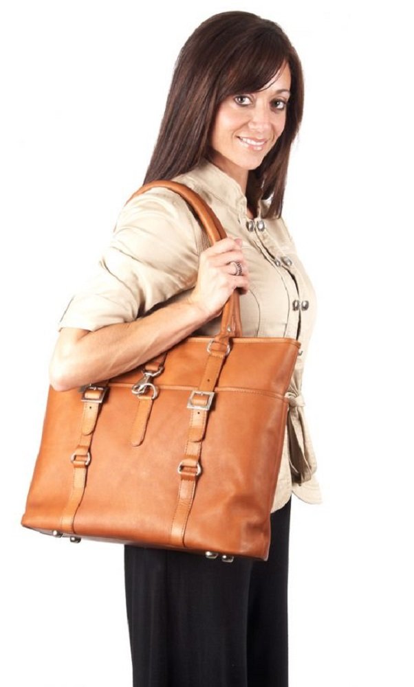 Claire Chase Women's Leather Tote Bag with Laptop Sleeve - Stylish Work Bag for Office, Business Travel & Daily Commute