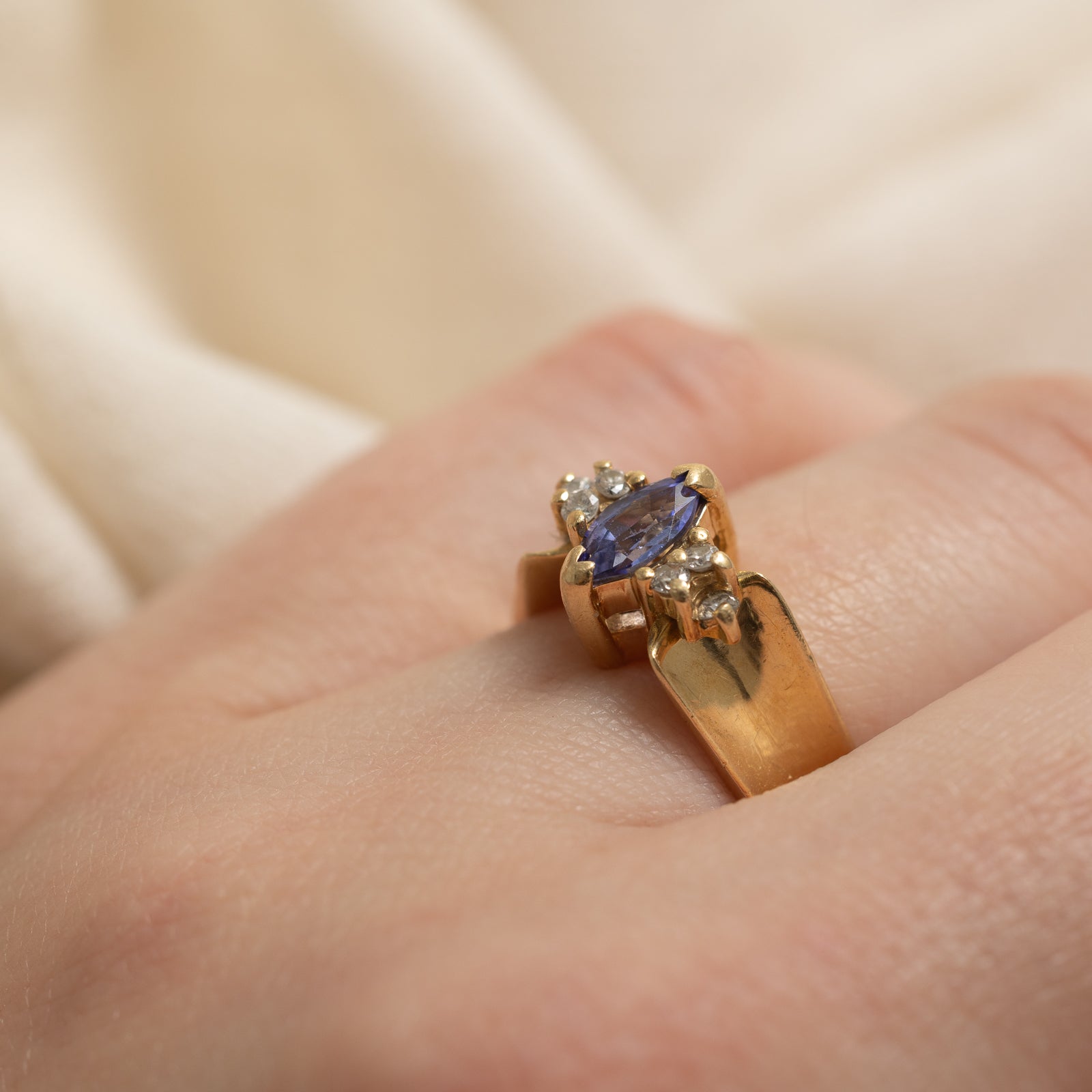 Exquisite Marquise Cut Tanzanite & Diamond Accent Ring | 0.25ct Tanzanite & 0.10ctw Diamonds | Size 5.5 | Elegant Engagement, Anniversary & Special Occasion Jewelry Gift