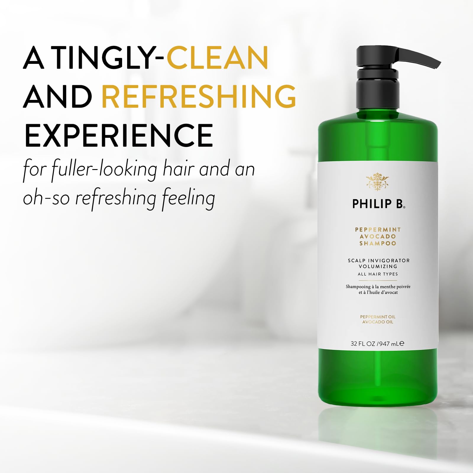 PHILIP B. Peppermint Avocado Shampoo & Volumizing Conditioner Set - 32 oz Each for Deep Cleansing & Hair Growth | Perfect for Dry Scalp & Thinning Hair Care Routine