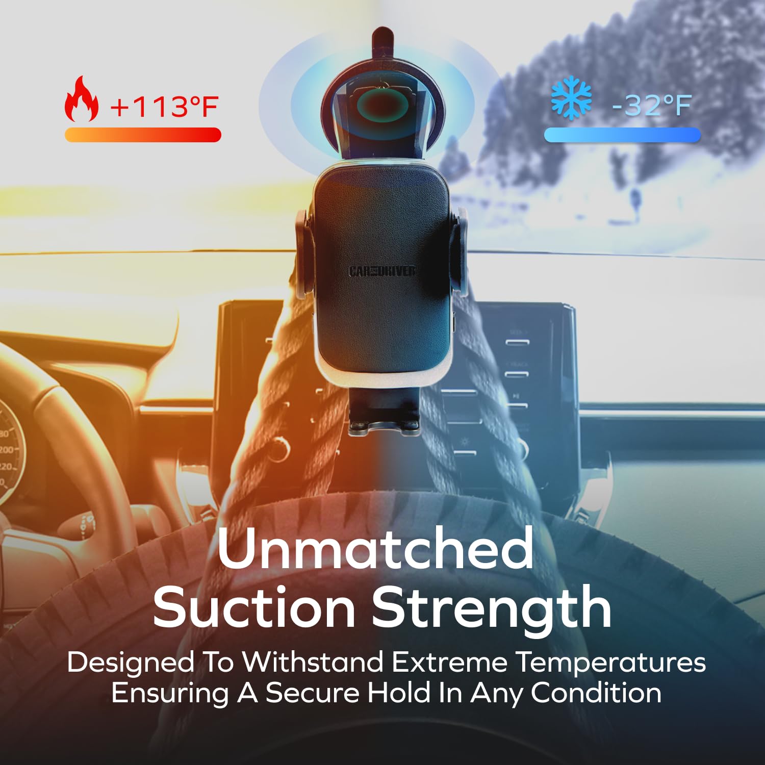 Car and Driver Wireless Charging Mount with Adjustable Arm - USB-C Fast Charger for iPhone & Android Phones - Long Arm Suction Cup for Windshield & Dashboard - Perfect for Road Trips & Commuting