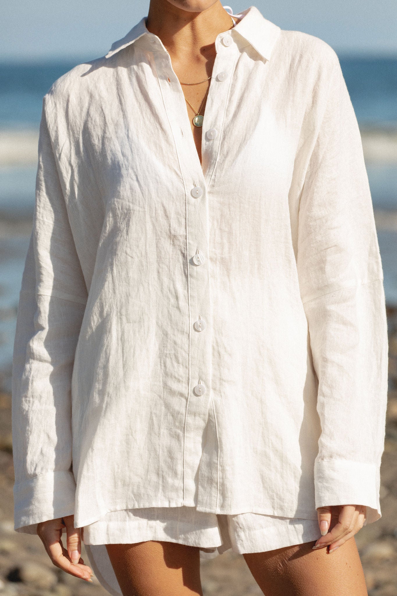 Stylish Capri Linen Oversized Button Down Shirt for Women - Perfect for Summer Beach Vacations, Casual Outings & Boho Chic Style