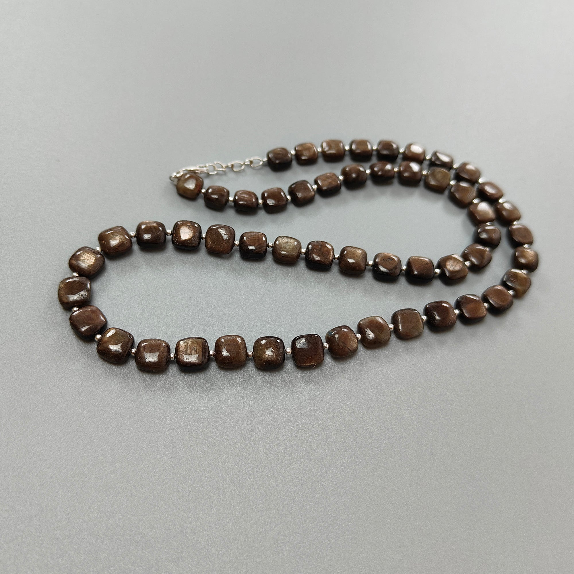 Natural Golden Brown Chocolate Sapphire Gemstone Beads Necklace - 925 Sterling Silver, 7mm-8mm Cushion Cut, 36g (Approx) - Perfect for Wedding, Anniversary & Special Occasion Jewelry Gifts