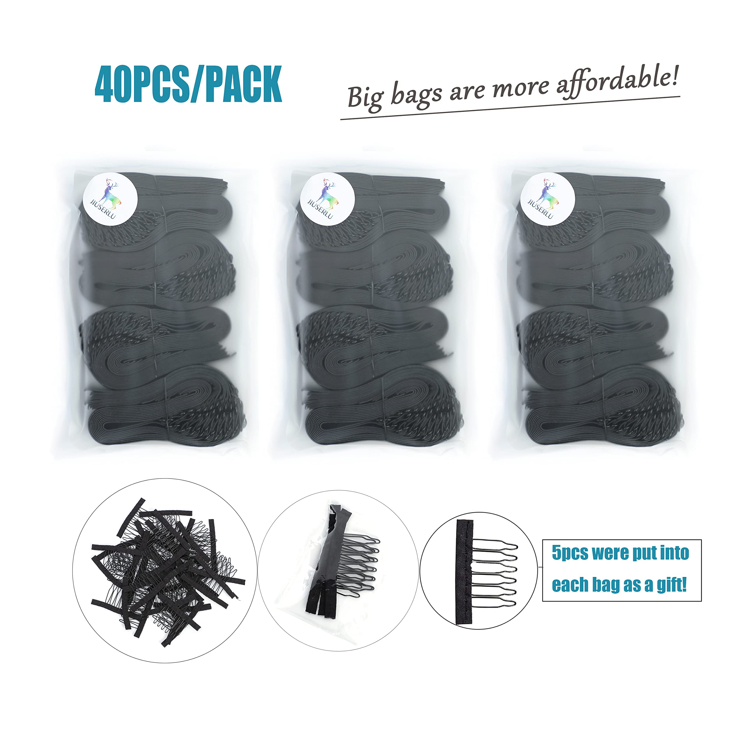 40 PCS Black Adjustable Elastic Wig Bands - 12 Inch Stretchable Wig Straps for Secure Fit & DIY Wig Making - Perfect for Cosplay, Costumes & Hair Styling