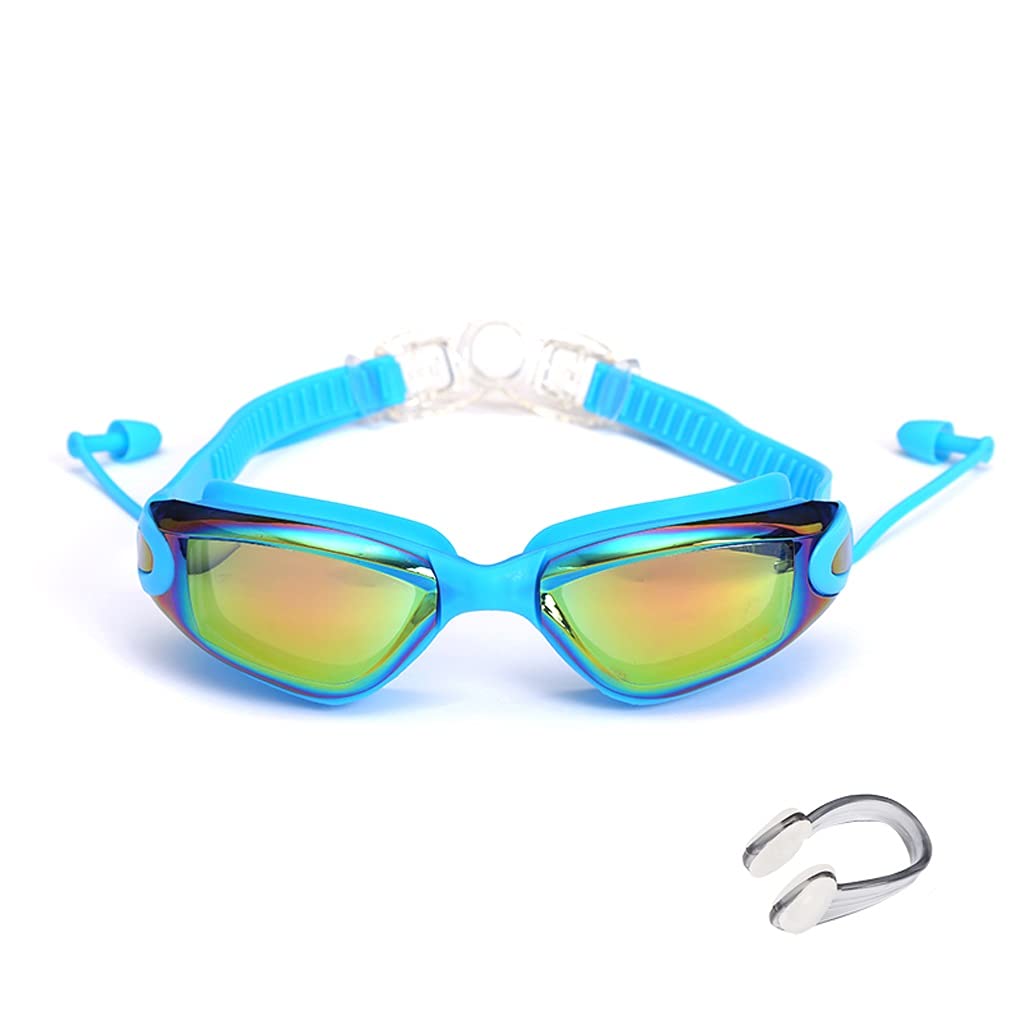 KAPOHU Professional Swimming Goggles with Earplugs & Nose Clip - Anti-Fog, UV Protection, Waterproof Silicone Swim Glasses for Adults & Kids (Blue) - Perfect for Pool, Beach & Competitive Swimming