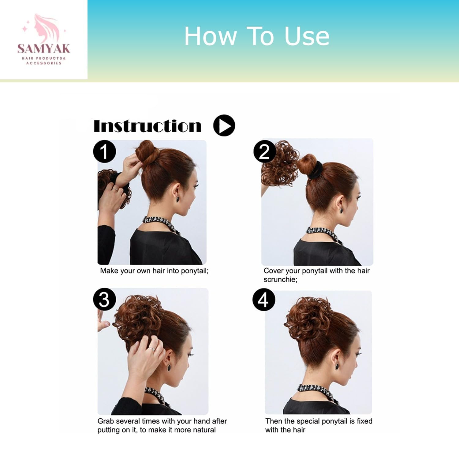 Samyak 2-Piece Synthetic Funky Messy Hair Bun Extension for Instant Updo & Voluminous Hairstyles - Perfect for Parties, Cosplay, and Everyday Wear
