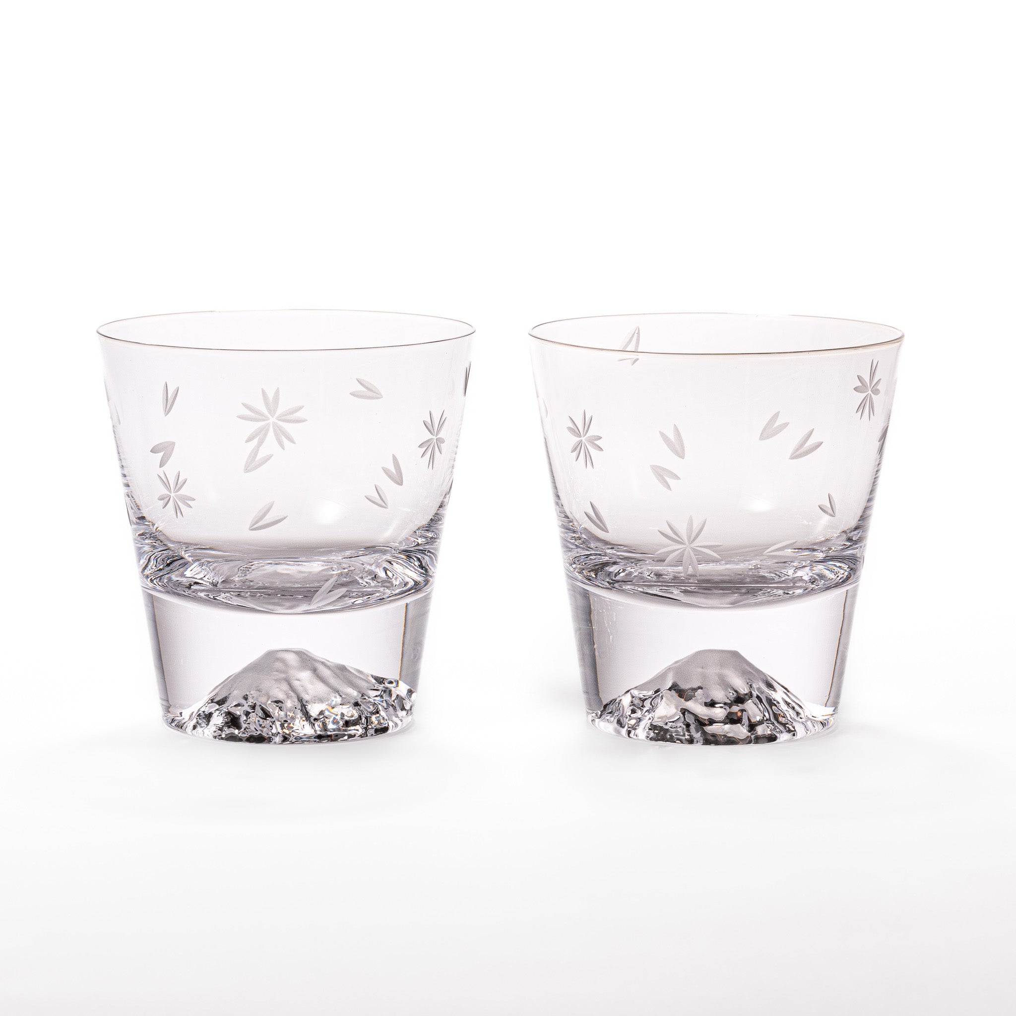 Tajima Mount Fuji Rocks Glass Set with Cherry Blossom Design - Japanese Whiskey Glasses for Cocktails, Bourbon & Scotch - Perfect for Home Bar, Gifts & Japanese Culture Enthusiasts