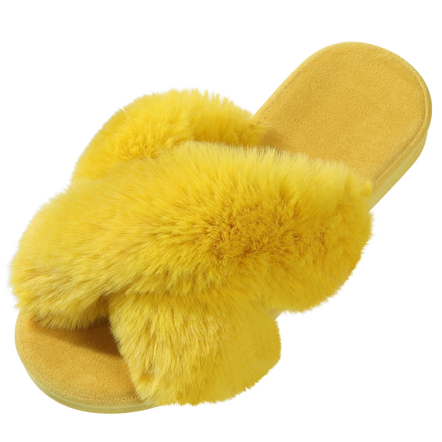 Shevalues Women's Fuzzy House Slippers - Cross Band Fluffy Indoor Slippers with Arch Support for Comfort & Warmth - Perfect for Bedroom, Lounge & Cold Weather