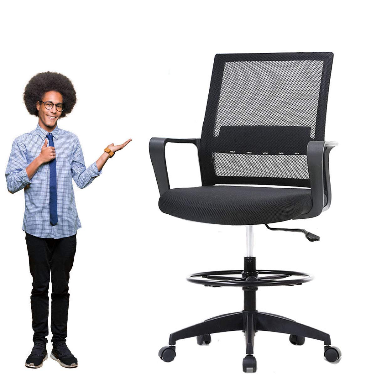 Ergonomic Mid-Back Mesh Office Chair with Adjustable Height, Lumbar Support & Footrest - Black Rolling Swivel Computer Desk Chair for Men & Women - Perfect for Home Office, Gaming & Workspaces